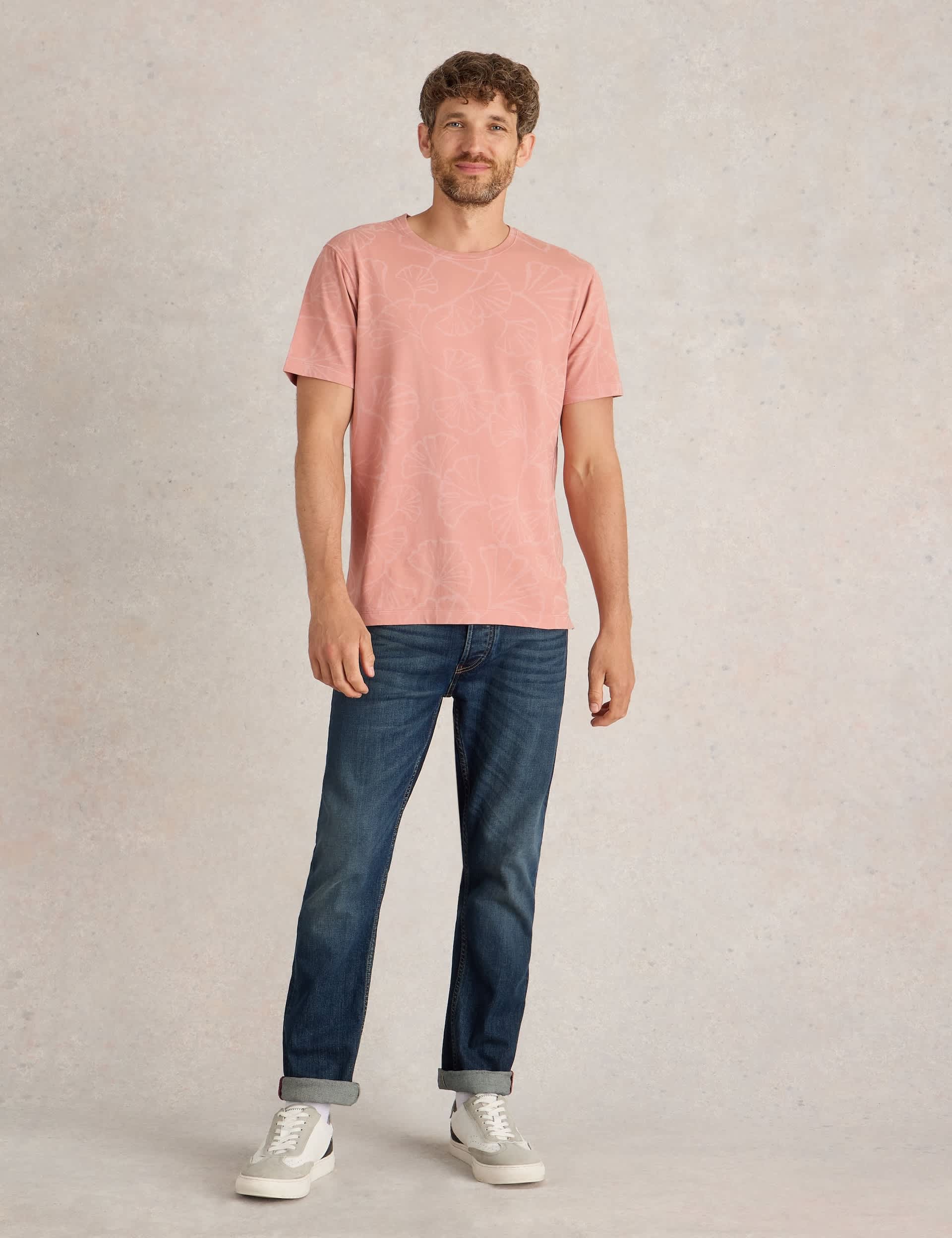 White Stuff Men's Pure Cotton Ginkgo Leaf T-Shirt - M - Pink Mix, Blue Mix,Pink Mix