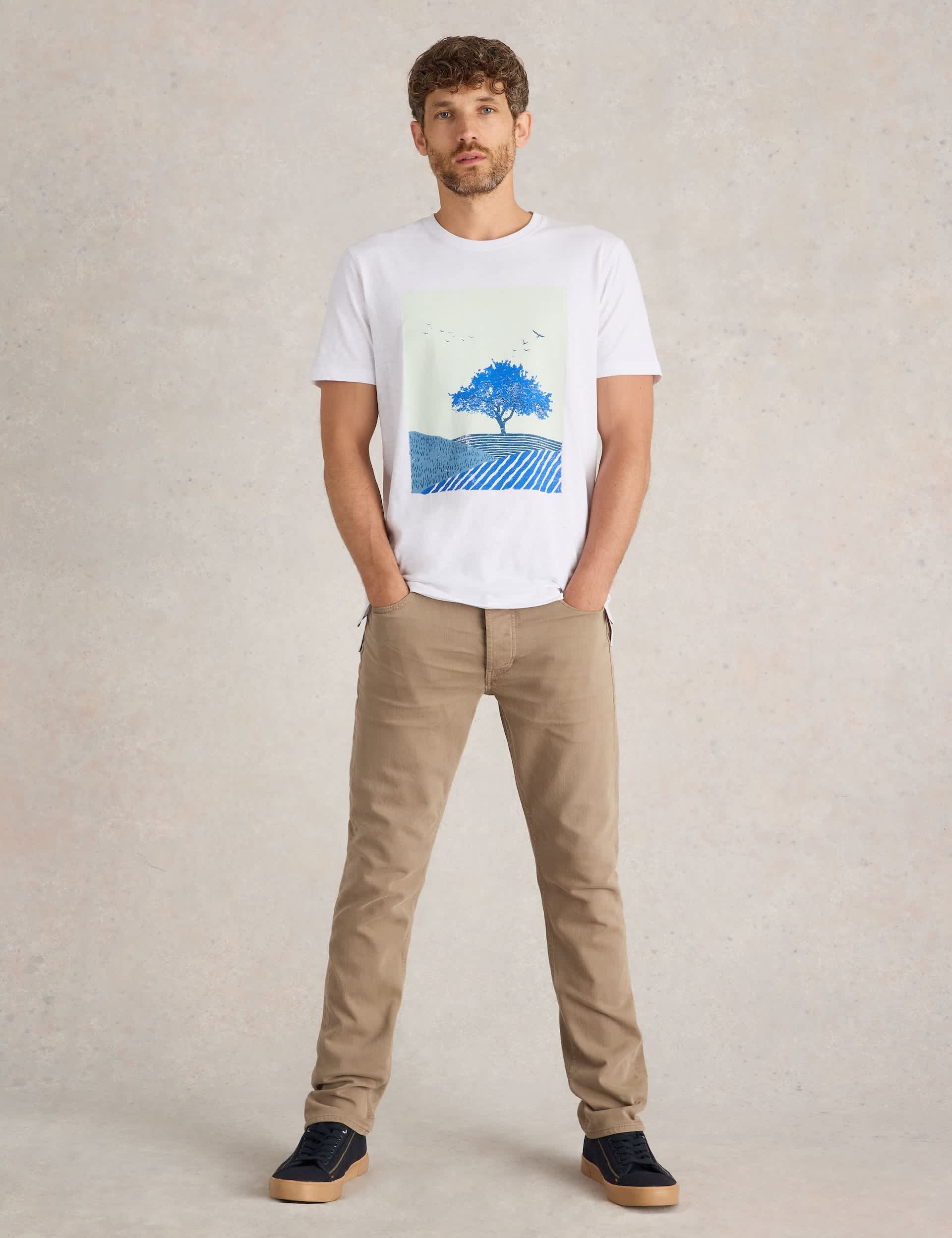 White Stuff Men's Pure Cotton Tree Graphic T-Shirt - L - White Mix, White Mix