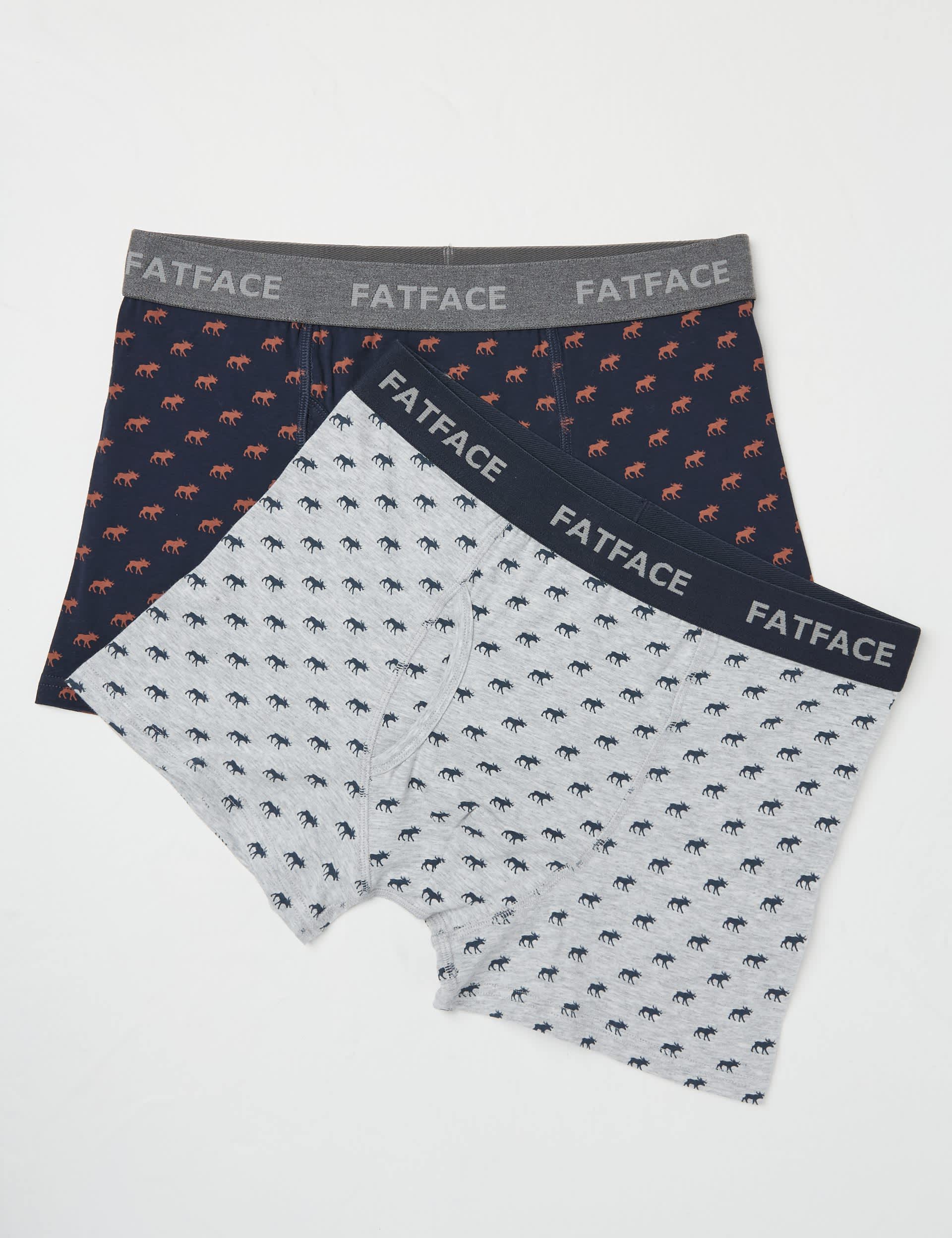 Fatface Men's 2 Pack Cotton Rich Moose Print Boxers - Navy, Navy