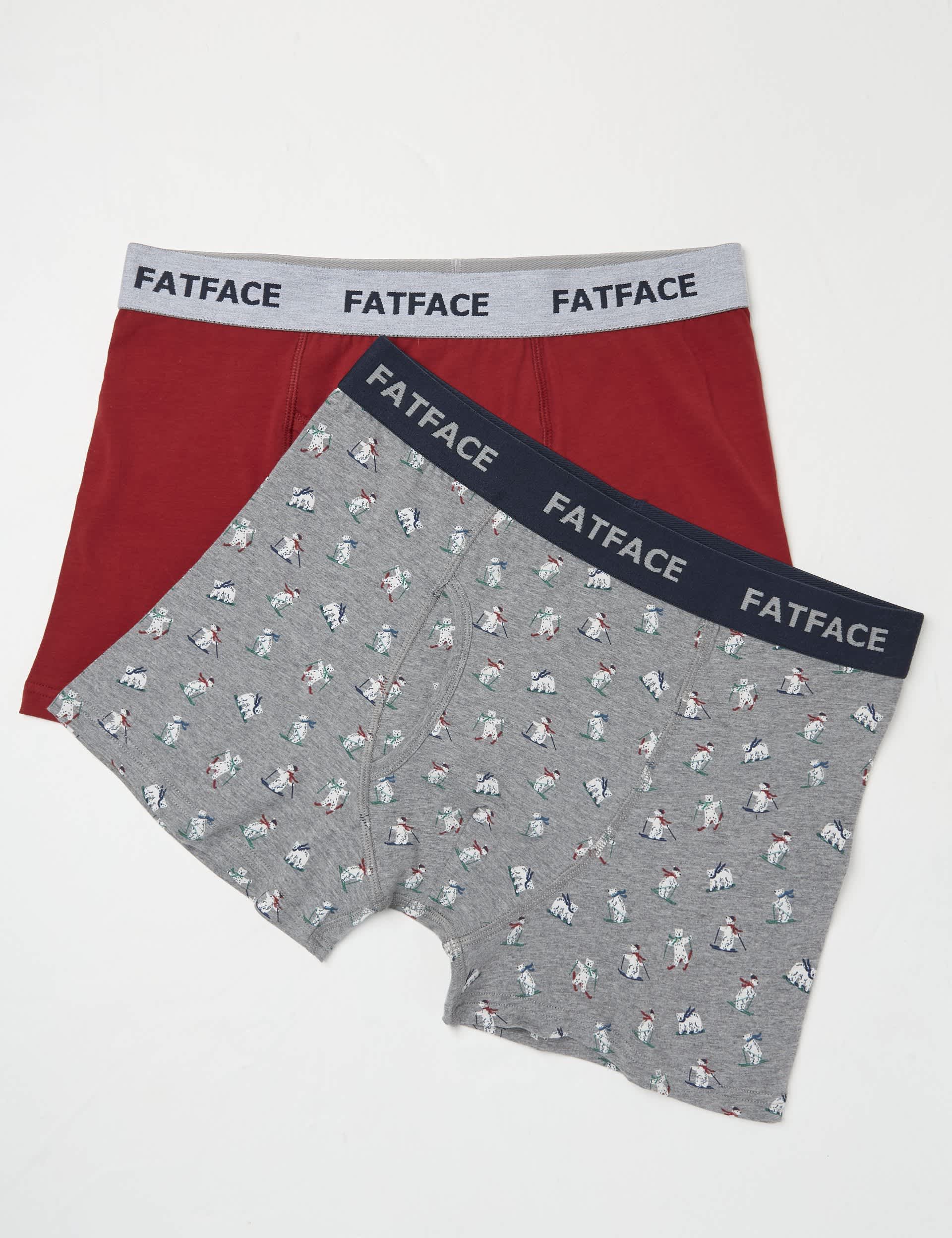 Fatface Men's 2 Pack Cotton Rich Skiing Bear Print Boxers - M - Grey Marl, Grey Marl