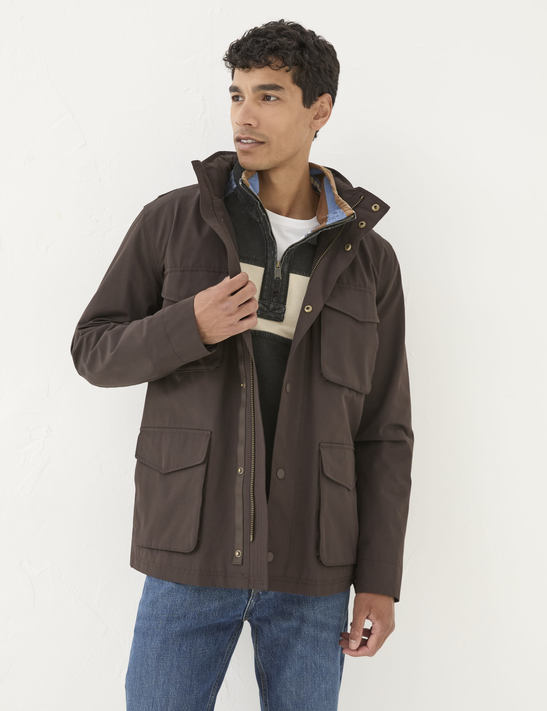 Fatface Men's Waterproof Utility Jacket - MREG - Brown, Brown,Black