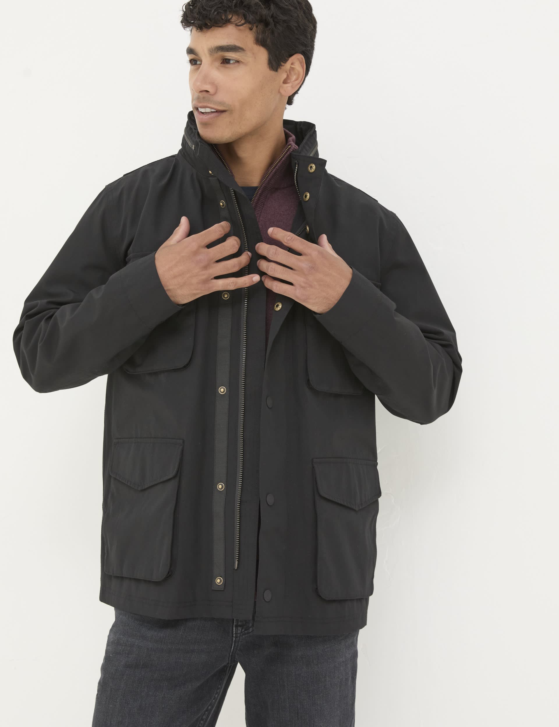 Fatface Men's Waterproof Utility Jacket - XSREG - Black, Black,Brown