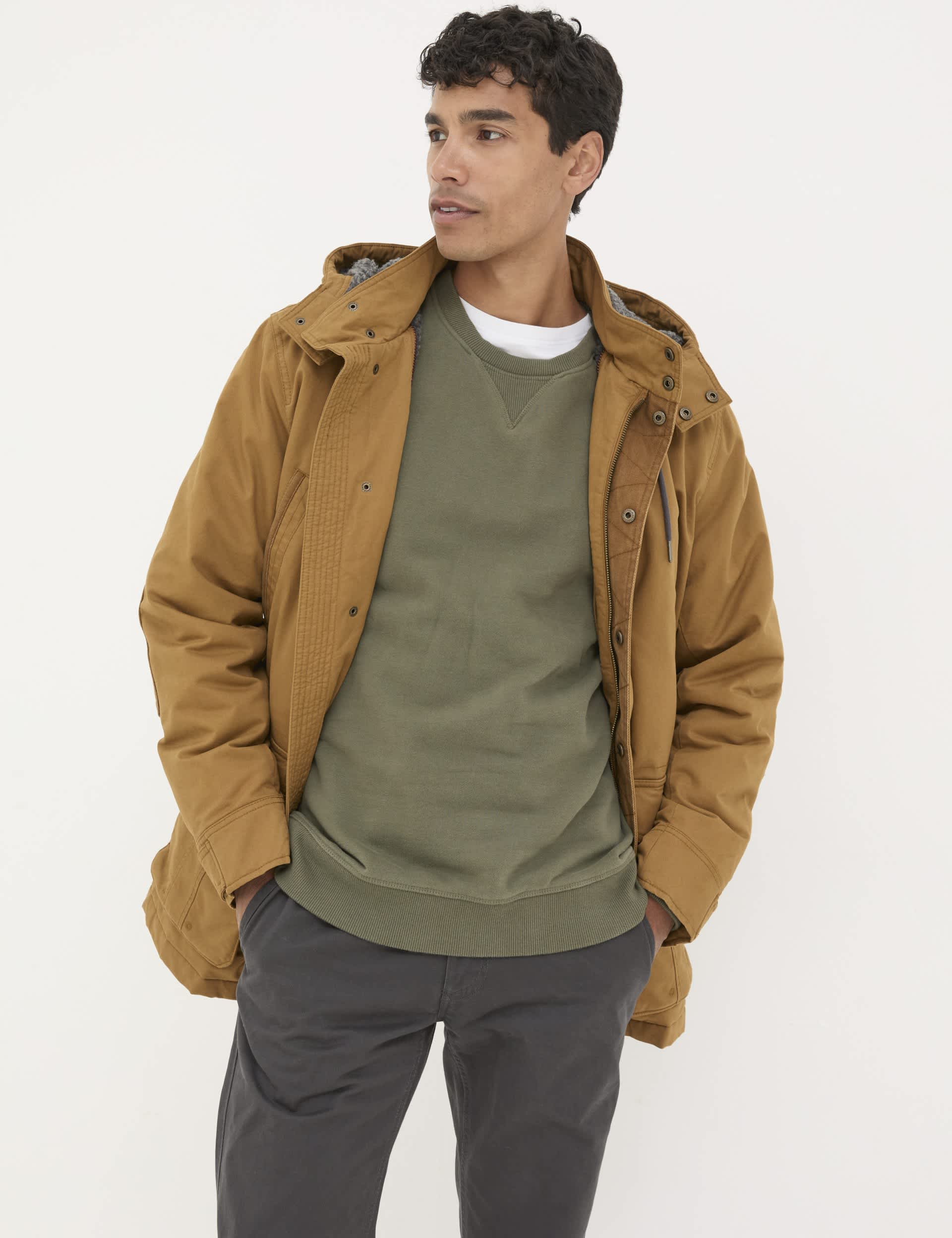 Fatface Men's Pure Cotton Hooded Padded Parka Jacket - MREG - Tan, Tan