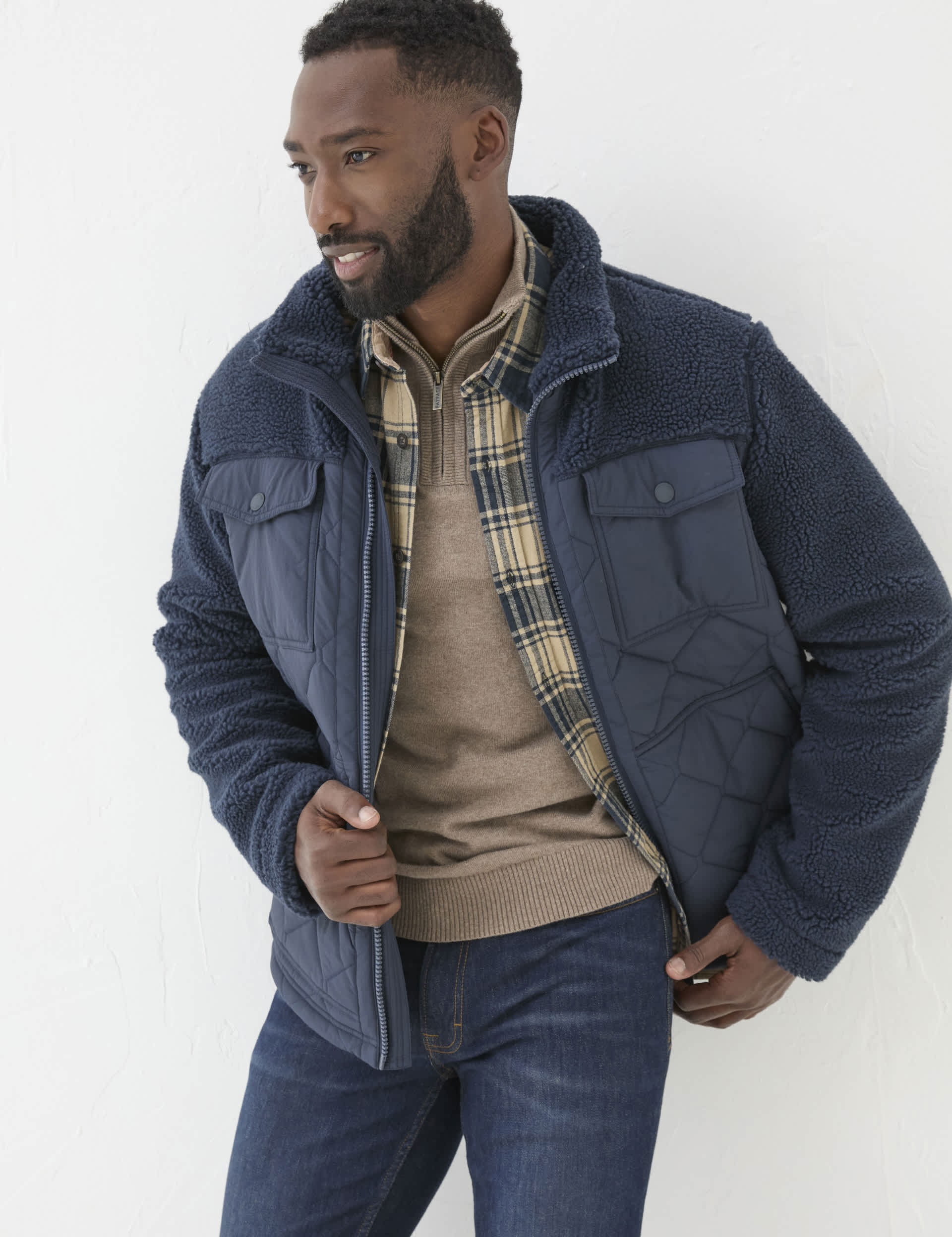 Fatface Men's Borg Quilted Jacket - MREG - Navy, Navy