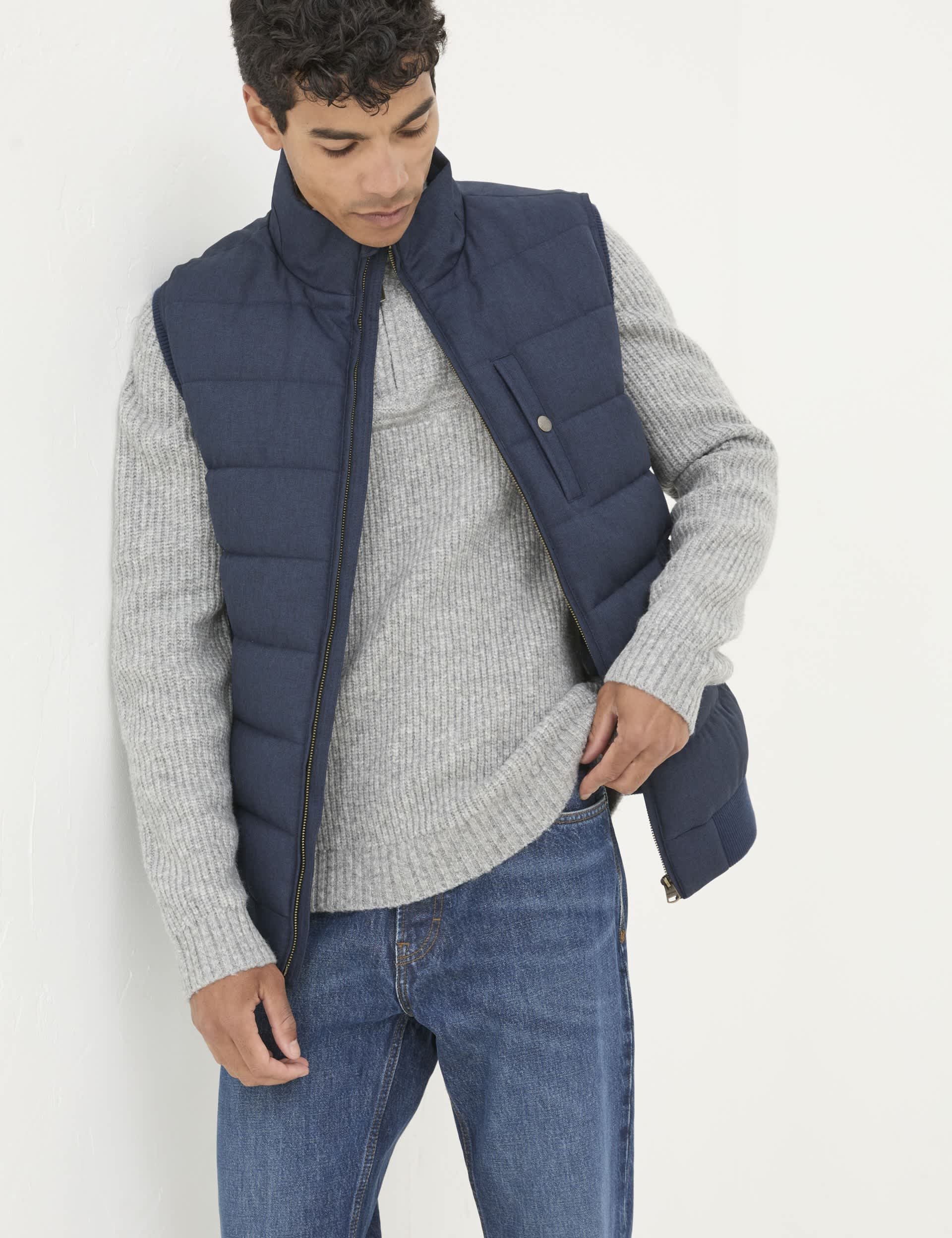 Fatface Men's Lightweight Quilted Padded Gilet - MREG - Navy, Navy