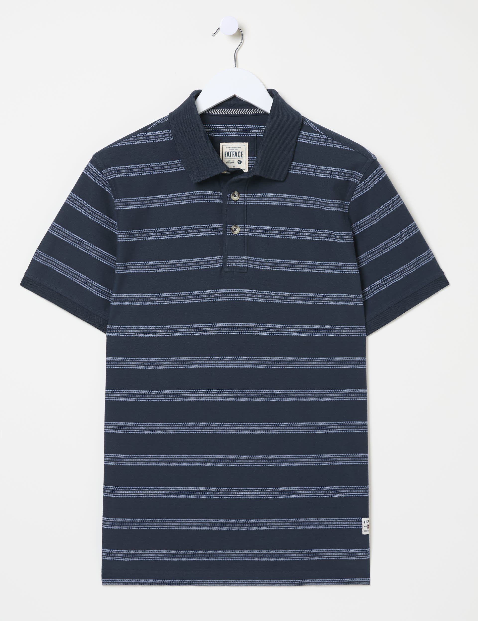 Fatface Men's Pure Cotton Striped Polo Shirt - XSREG - Navy Mix, Navy Mix