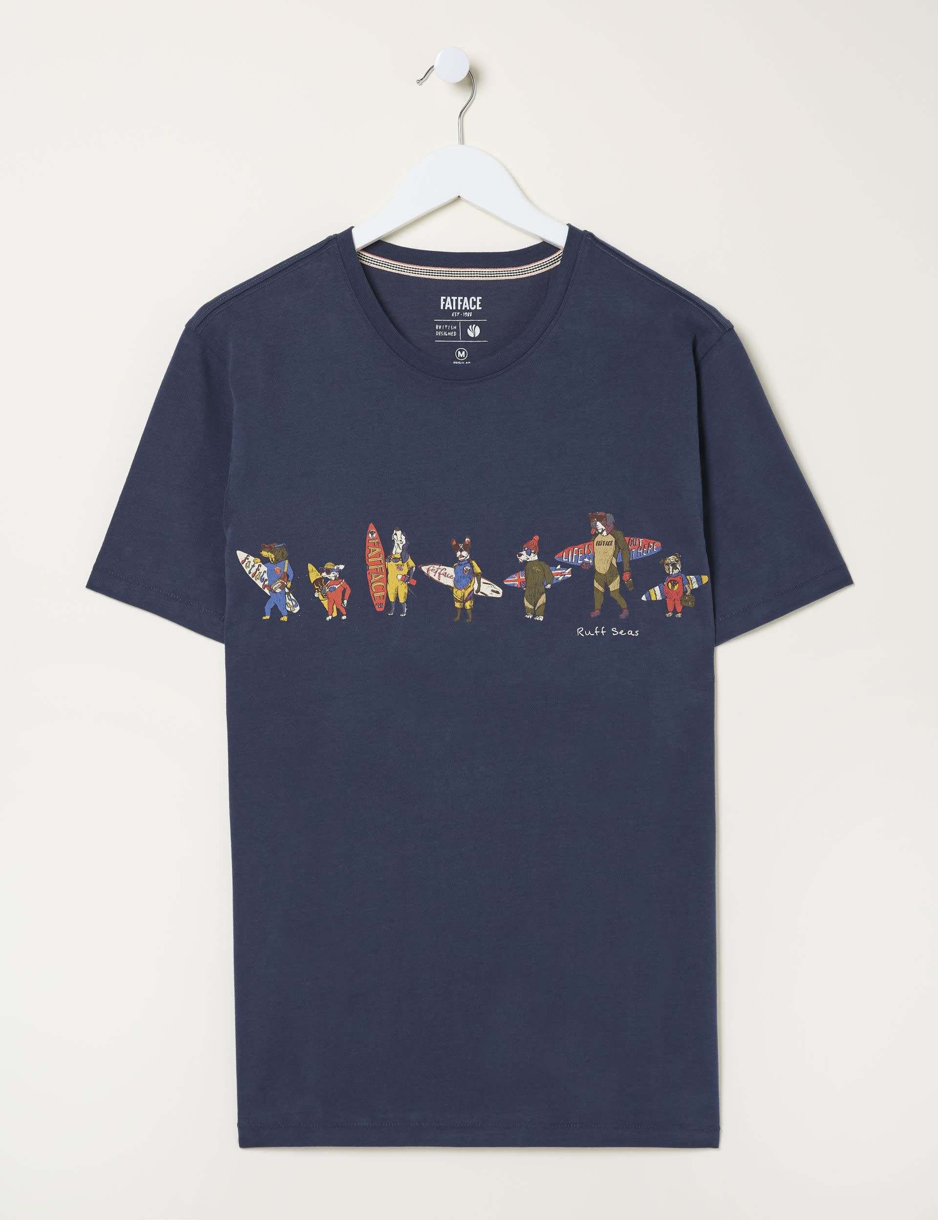 Fatface Men's Pure Cotton Ruff Seas Graphic T-Shirt - LREG - Navy Mix, Navy Mix