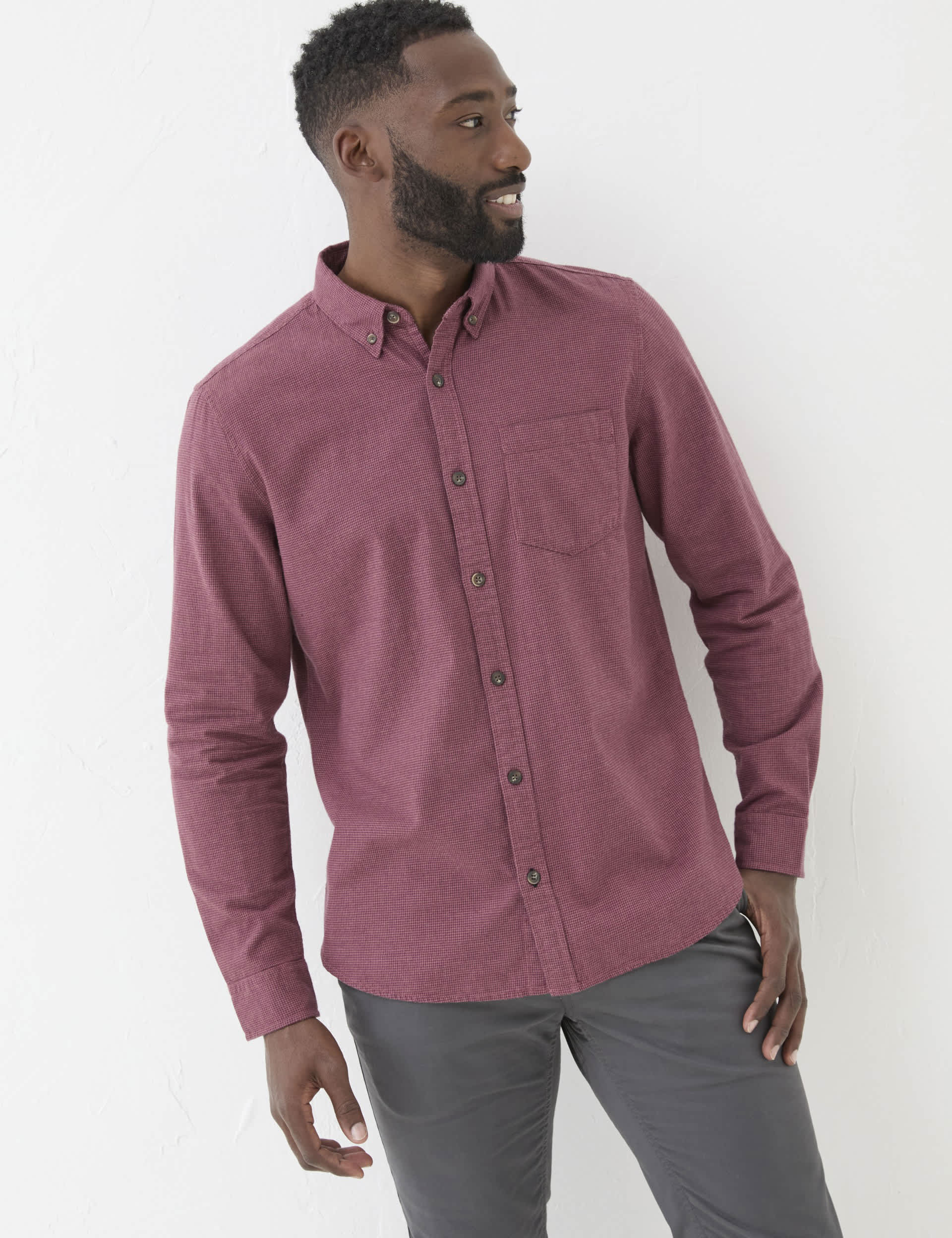 Fatface Men's Pure Cotton Puppytooth Shirt - MREG - Red Mix, Red Mix