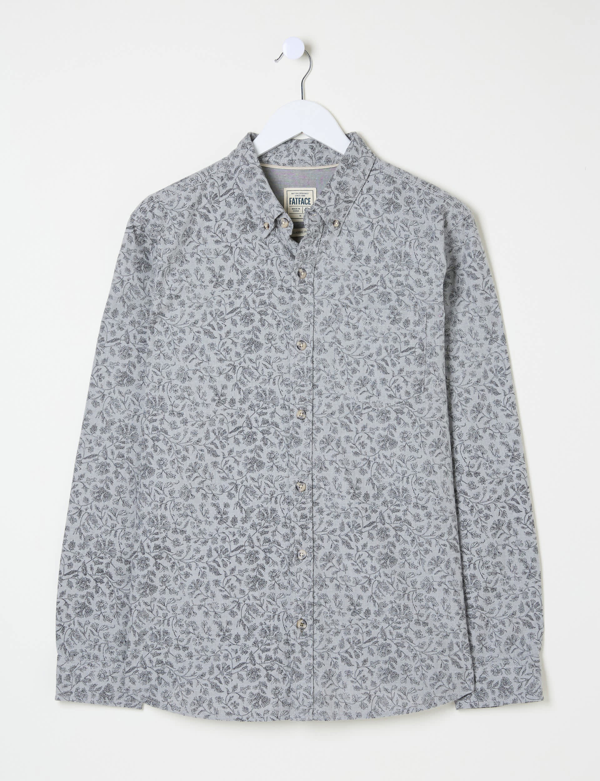 Fatface Men's Pure Cotton Floral Shirt - XSREG - Grey Mix, Grey Mix