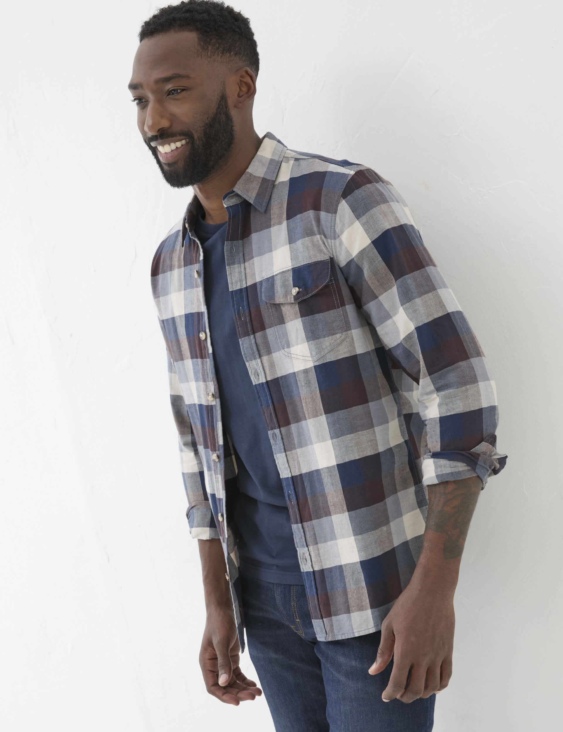 Fatface Men's Pure Cotton Check Shirt - XLREG - Blue Mix, Blue Mix