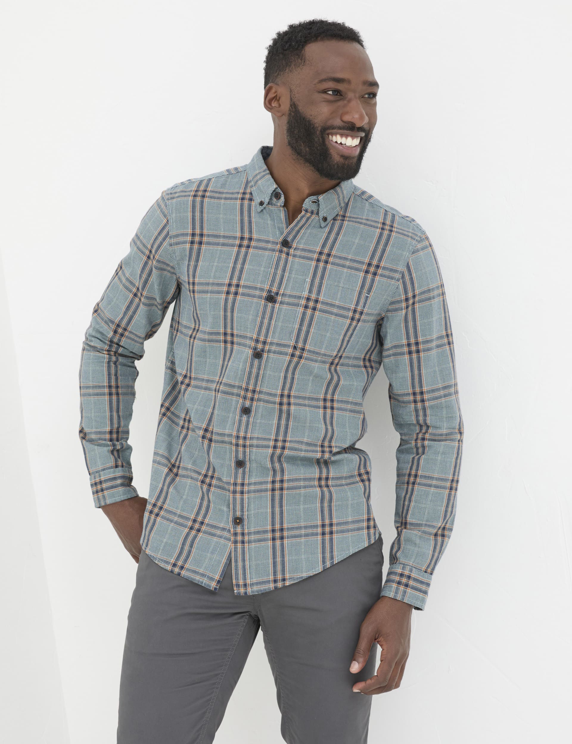 Fatface Men's Pure Cotton Check Shirt - MREG - Blue Mix, Blue Mix