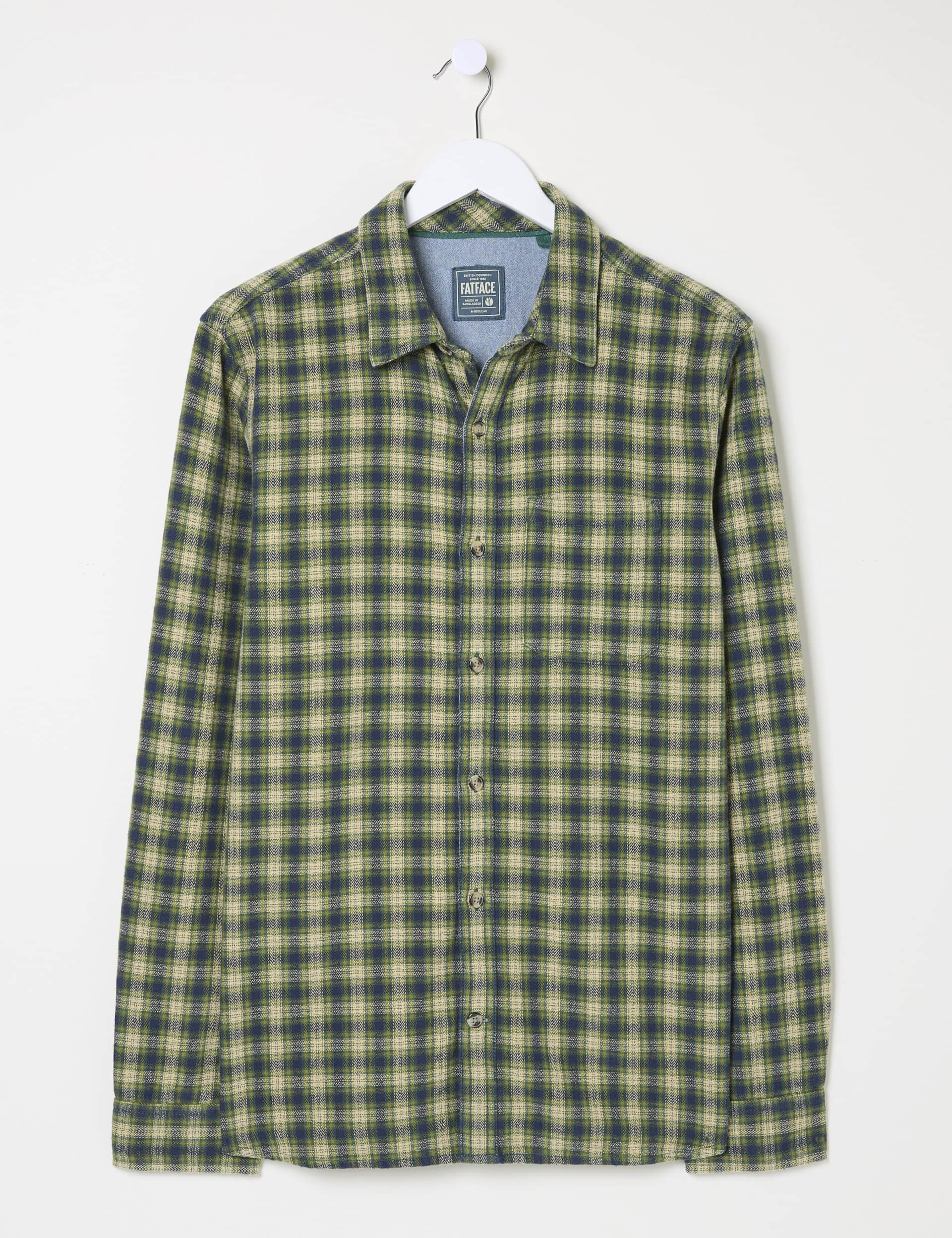 Fatface Men's Pure Cotton Check Print Shirt - XSREG - Green Mix, Green Mix