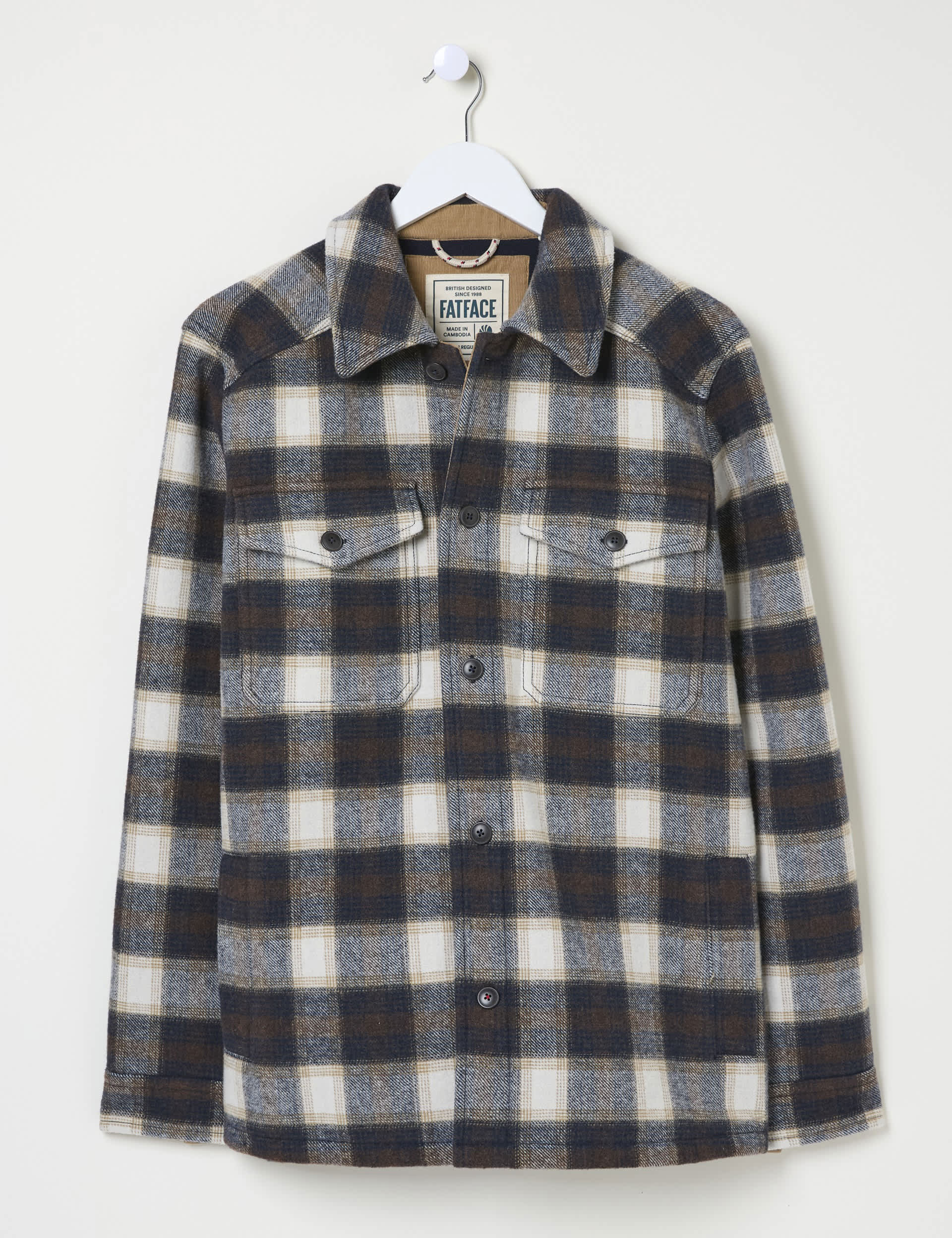 Fatface Men's Pure Cotton Check Print Overshirt - XXLREG - Brown Mix, Brown Mix