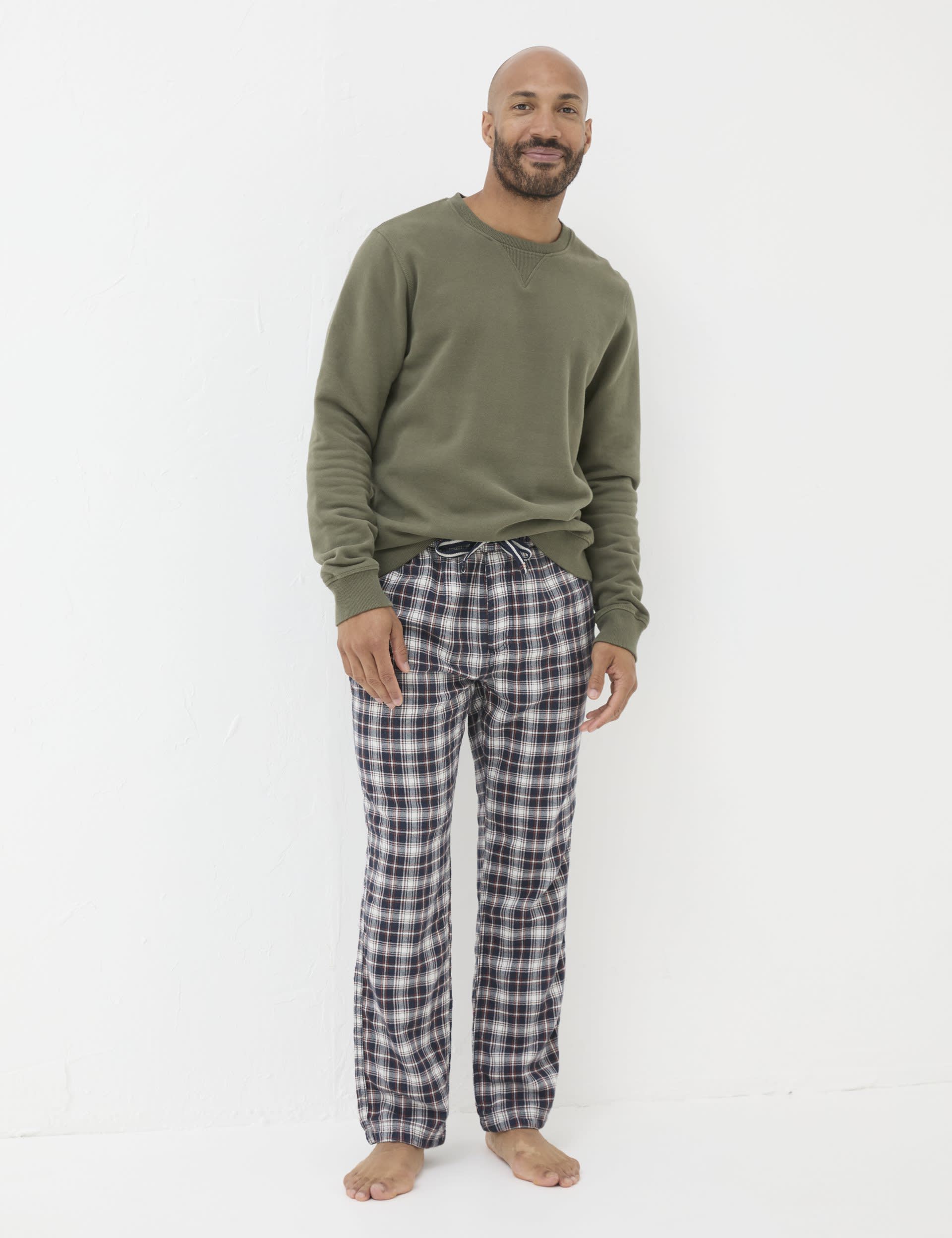 Fatface Men's Pure Cotton Checked Pyjama Bottoms - LREG - Navy Mix, Navy Mix