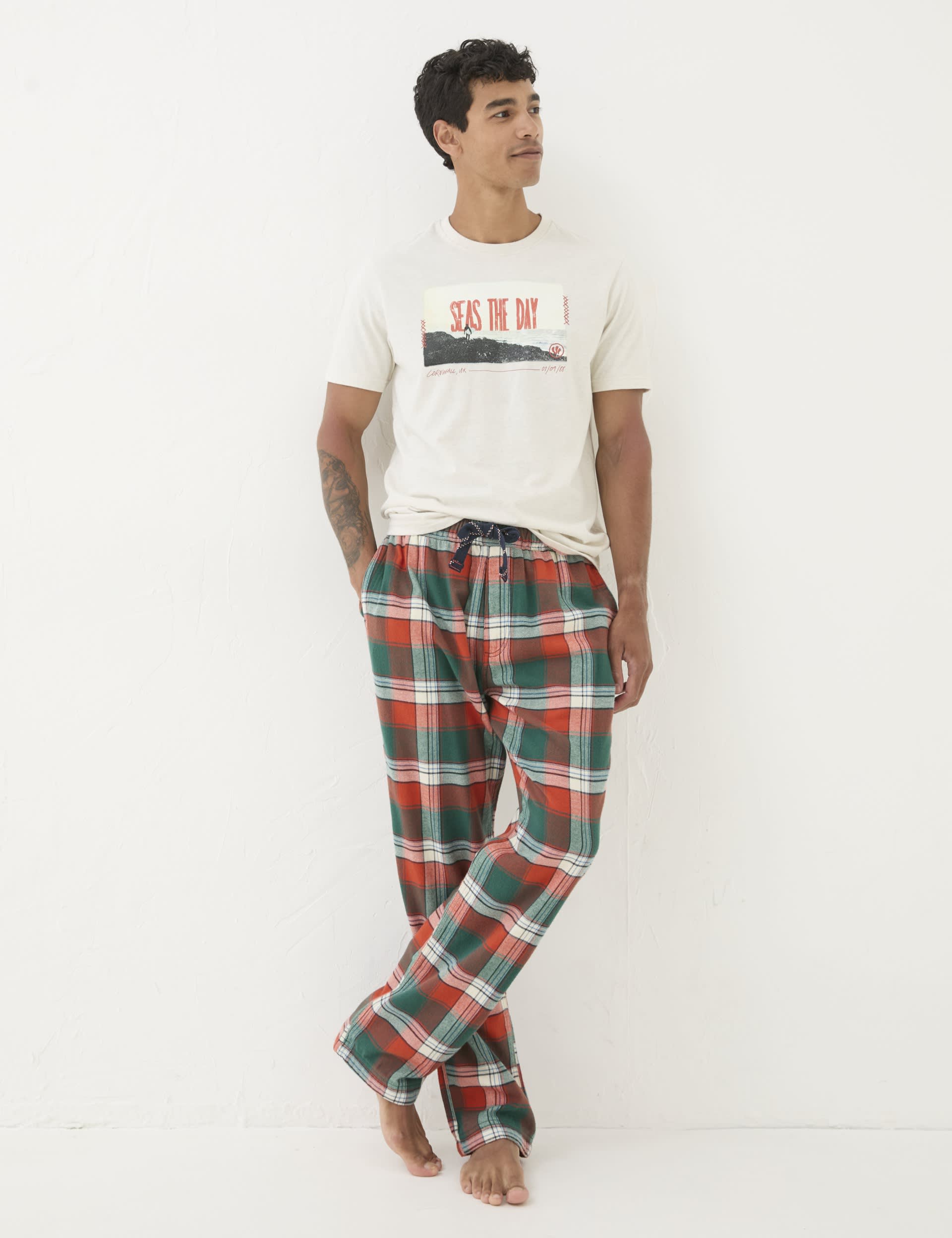 Fatface Men's Pure Cotton Checked Pyjama Bottoms - LREG - Orange Mix, Orange Mix