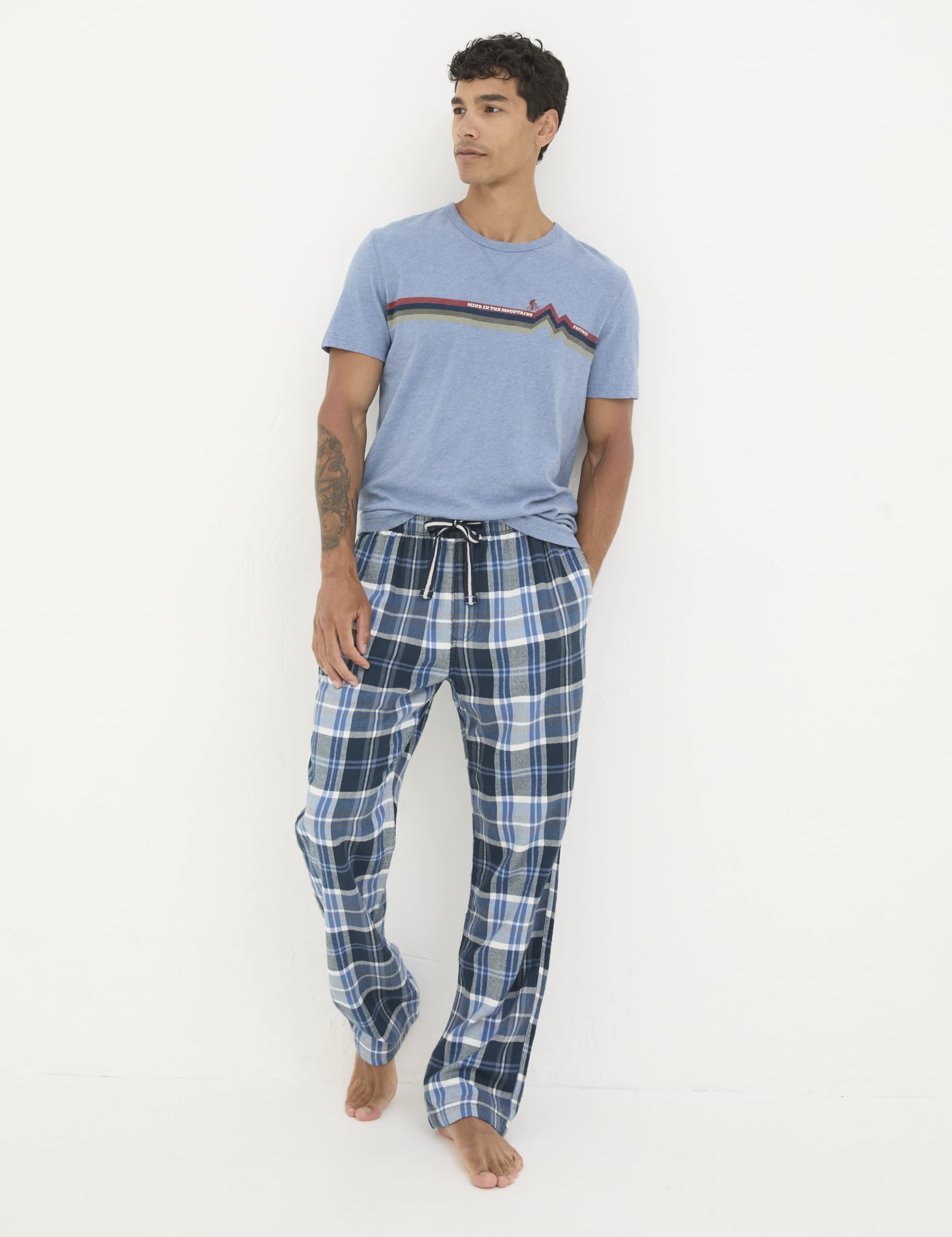 Fatface Men's Pure Cotton Check Pyjama Bottoms - LREG - Blue Mix, Blue Mix