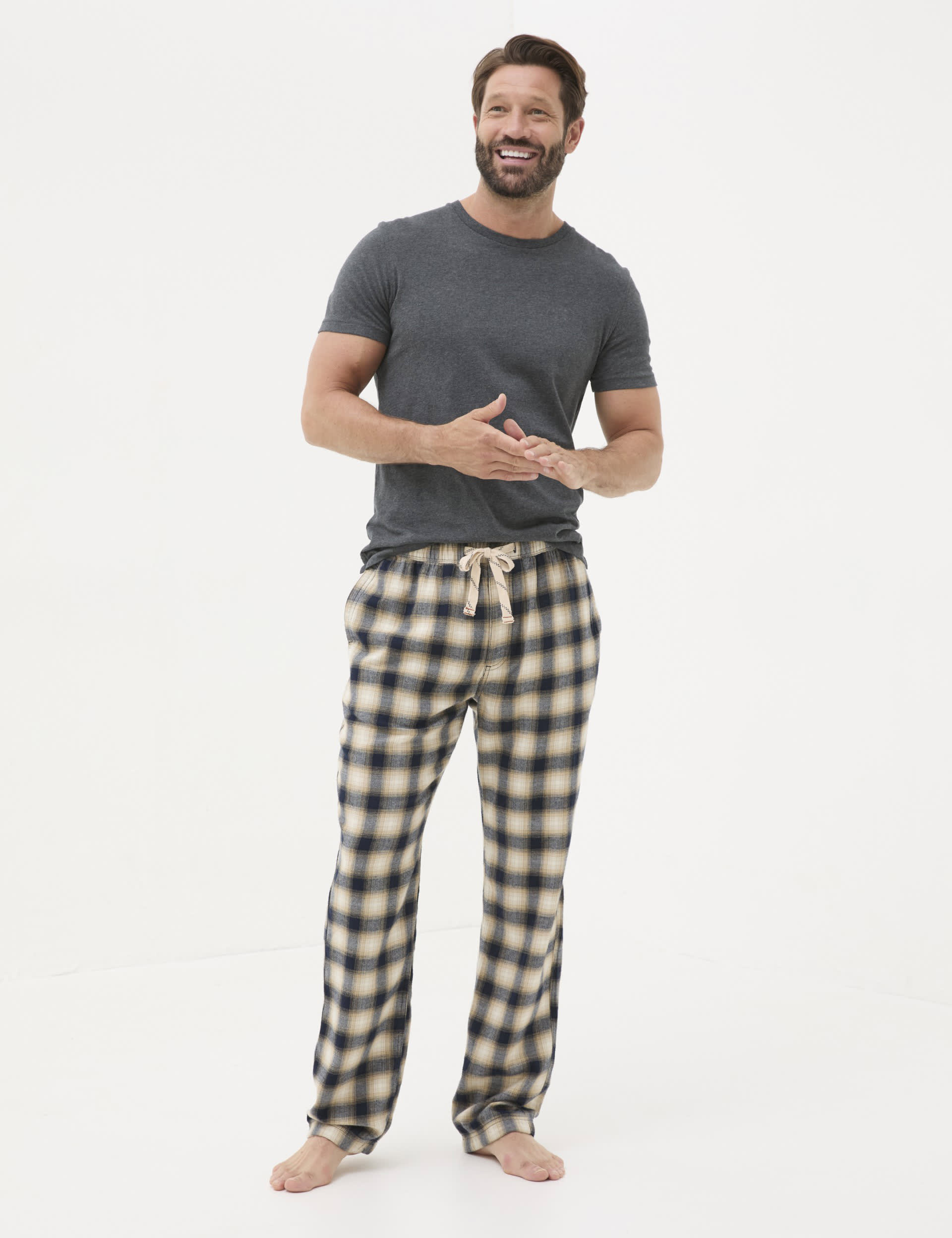 Fatface Men's Pure Cotton Checked Pyjama Bottoms - LREG - Natural Mix, Natural Mix