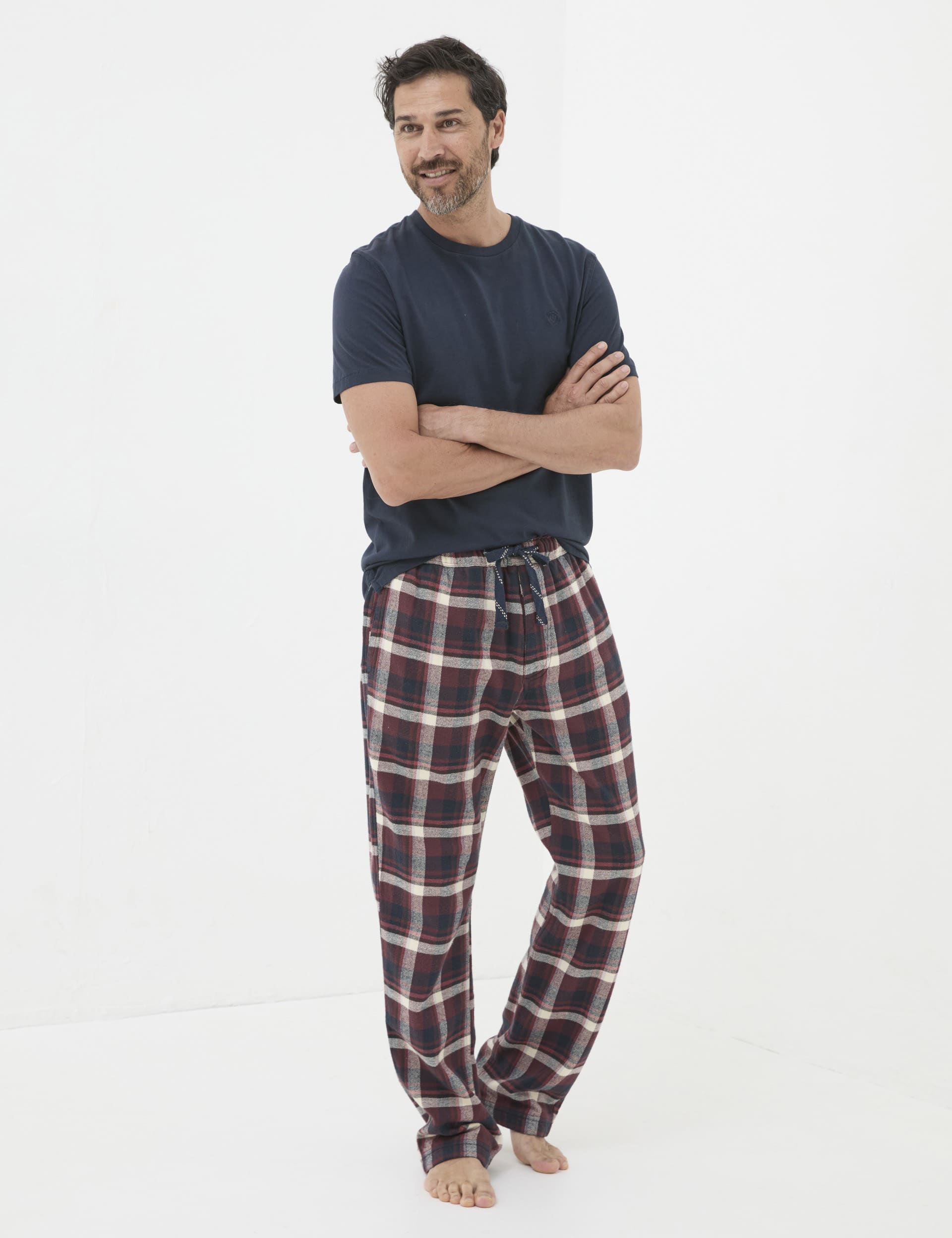 Fatface Men's Pure Cotton Checked Pyjama Bottoms - LREG - Red Mix, Red Mix