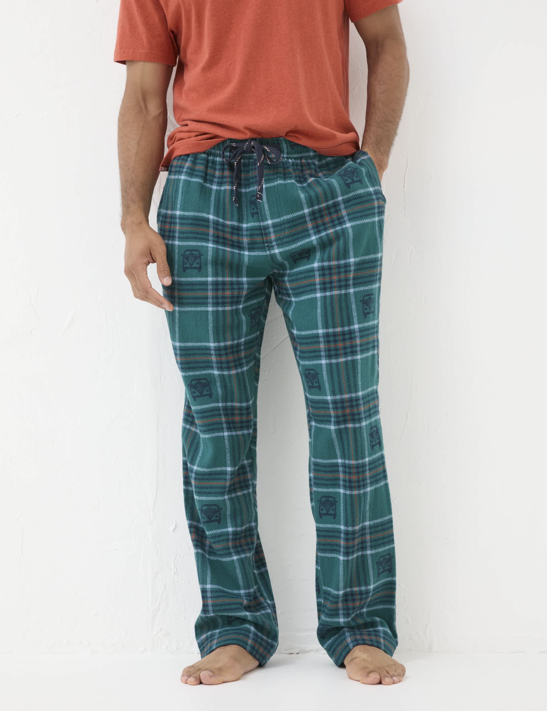 Fatface Men's Pure Cotton Checked Pyjama Bottoms - LREG - Teal Mix, Teal Mix