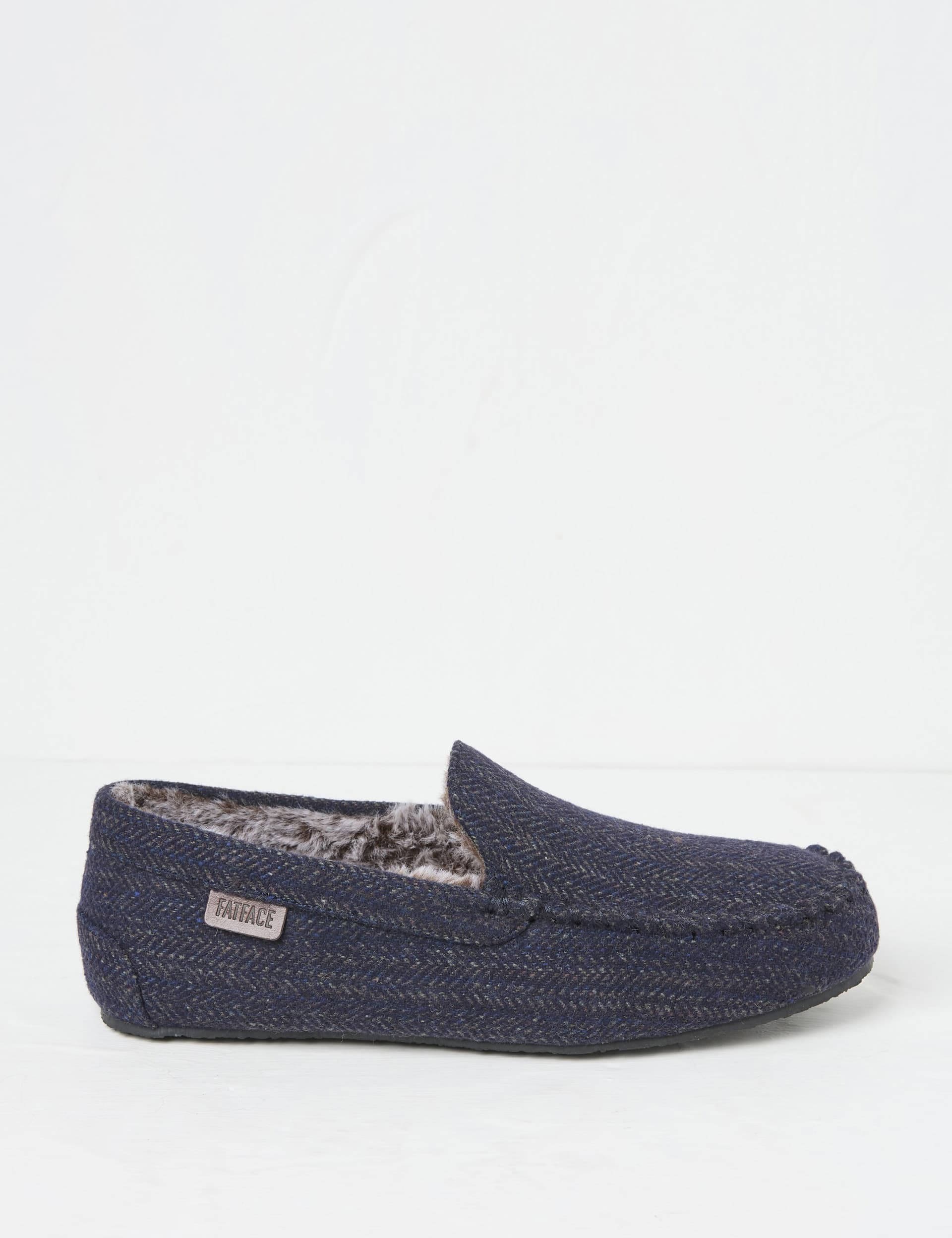 Fatface Men's Herringbone Moccasin Slippers - 9 - Navy Mix, Navy Mix