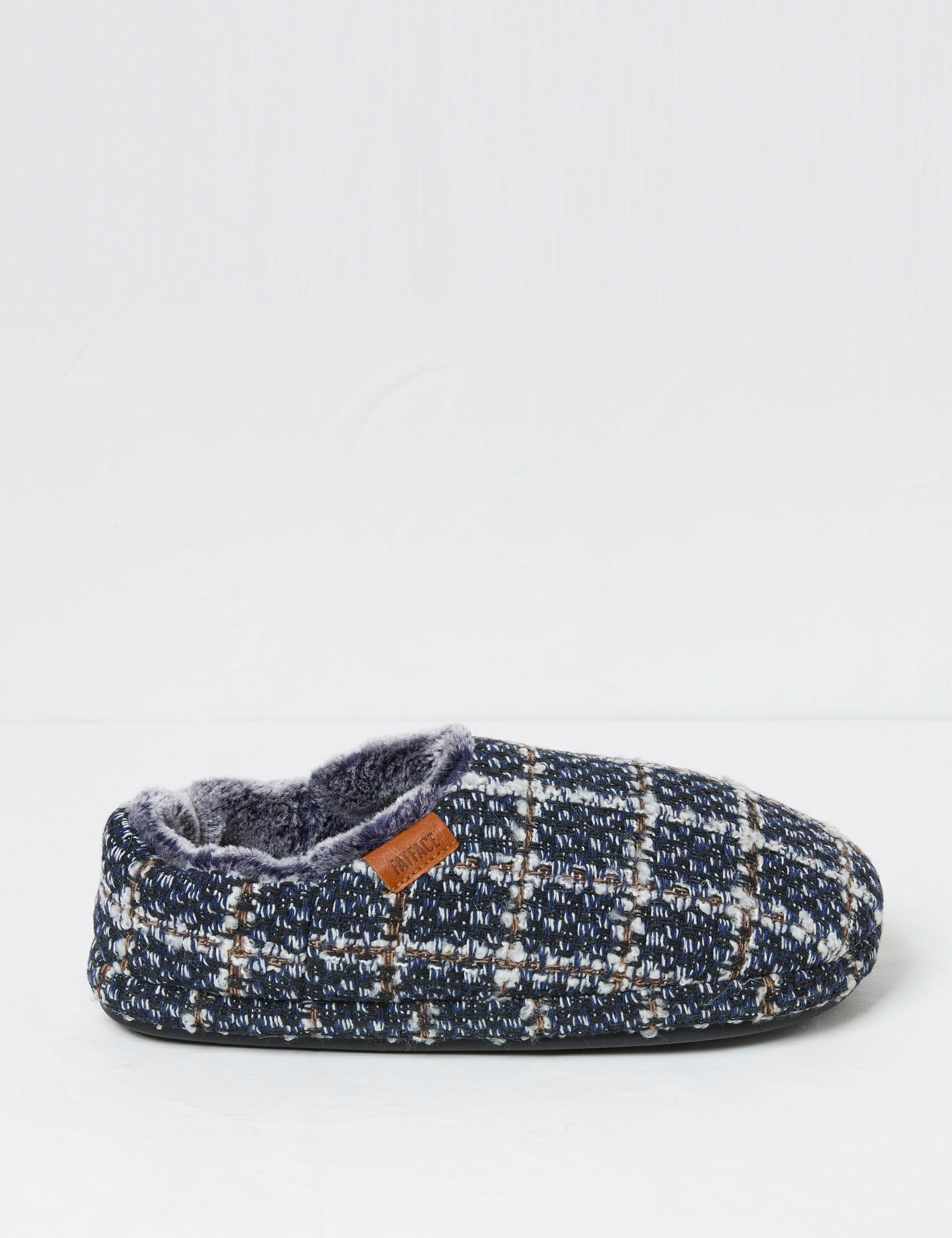 Fatface Men's Checked Mule Slippers - Navy Mix, Navy Mix