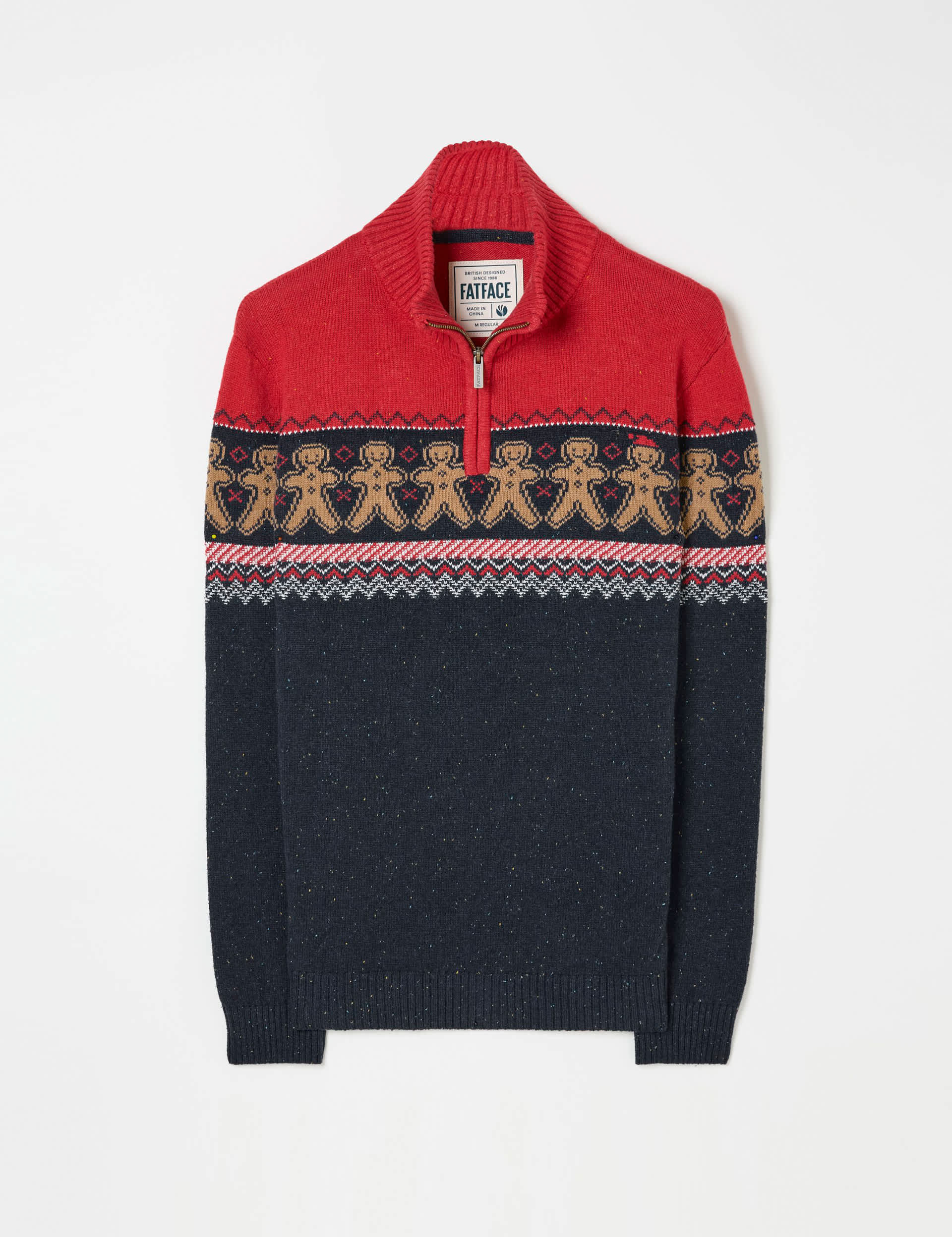 Fatface Men's Cotton Rich Patterned Jumper with Wool - LTAL - Red Mix, Red Mix