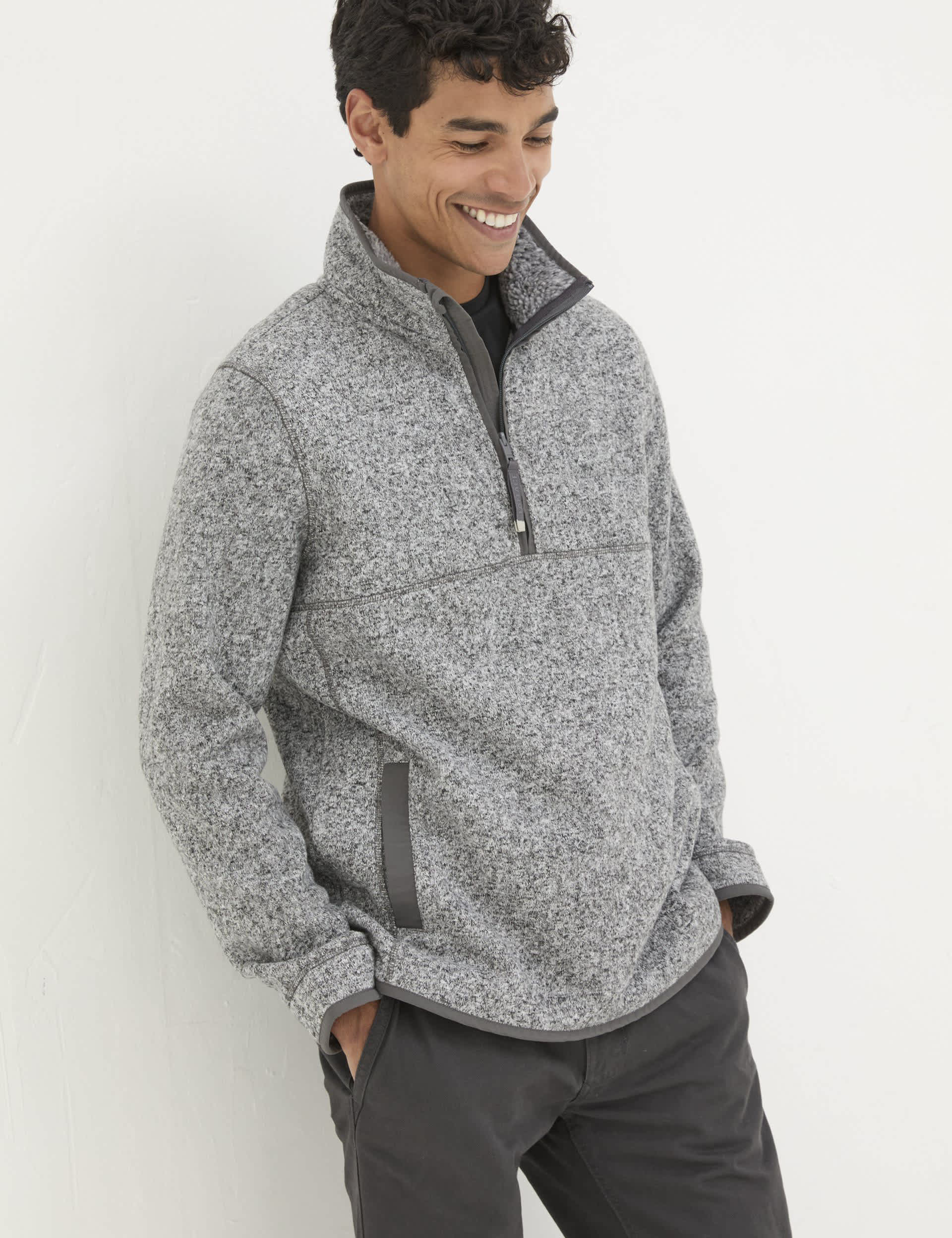 Fatface Men's Funnel Neck Half Zip Sweatshirt - XXLREG - Grey Marl, Grey Marl,Navy,Burnt Orange