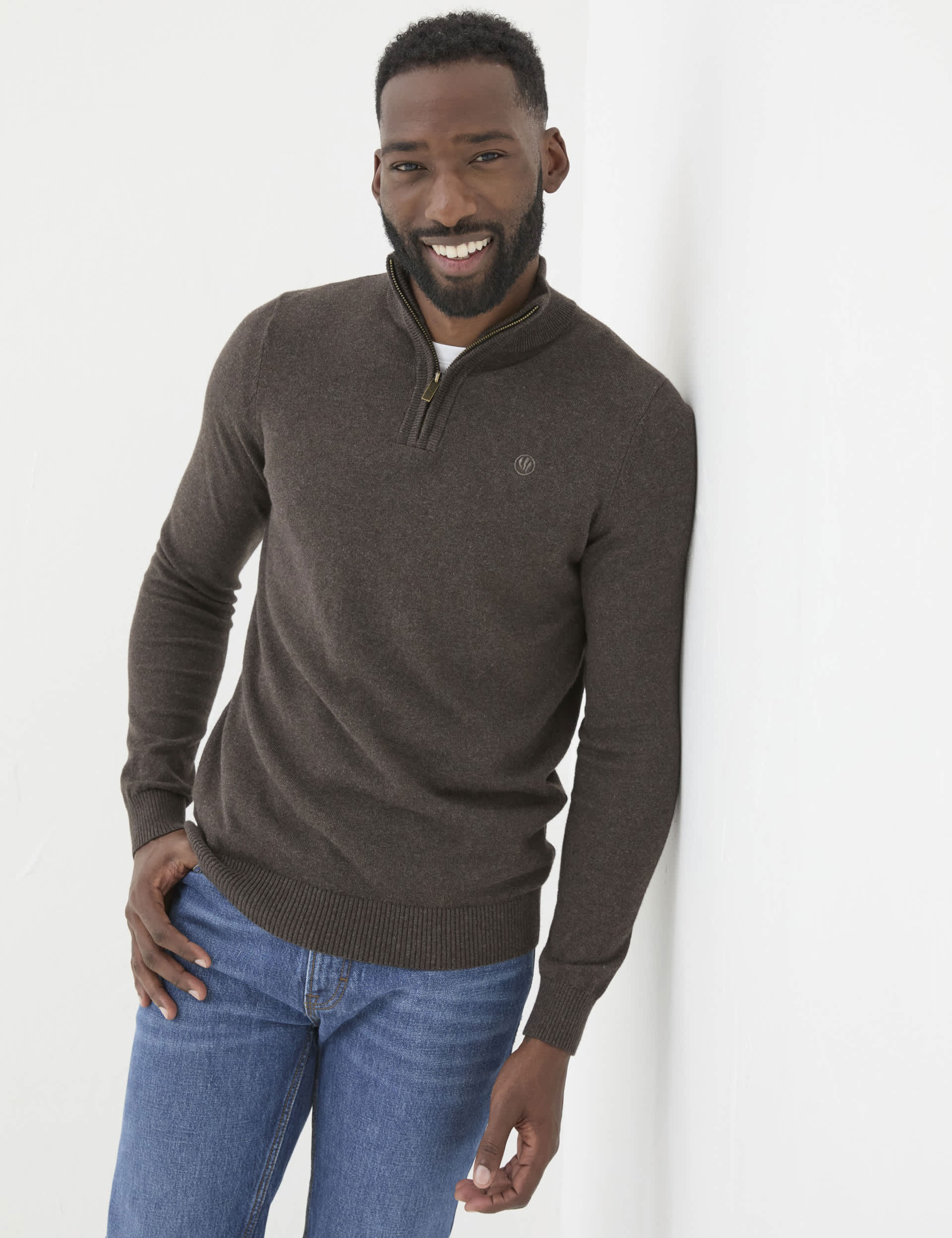 Fatface Men's Cotton Rich Half Zip Jumper