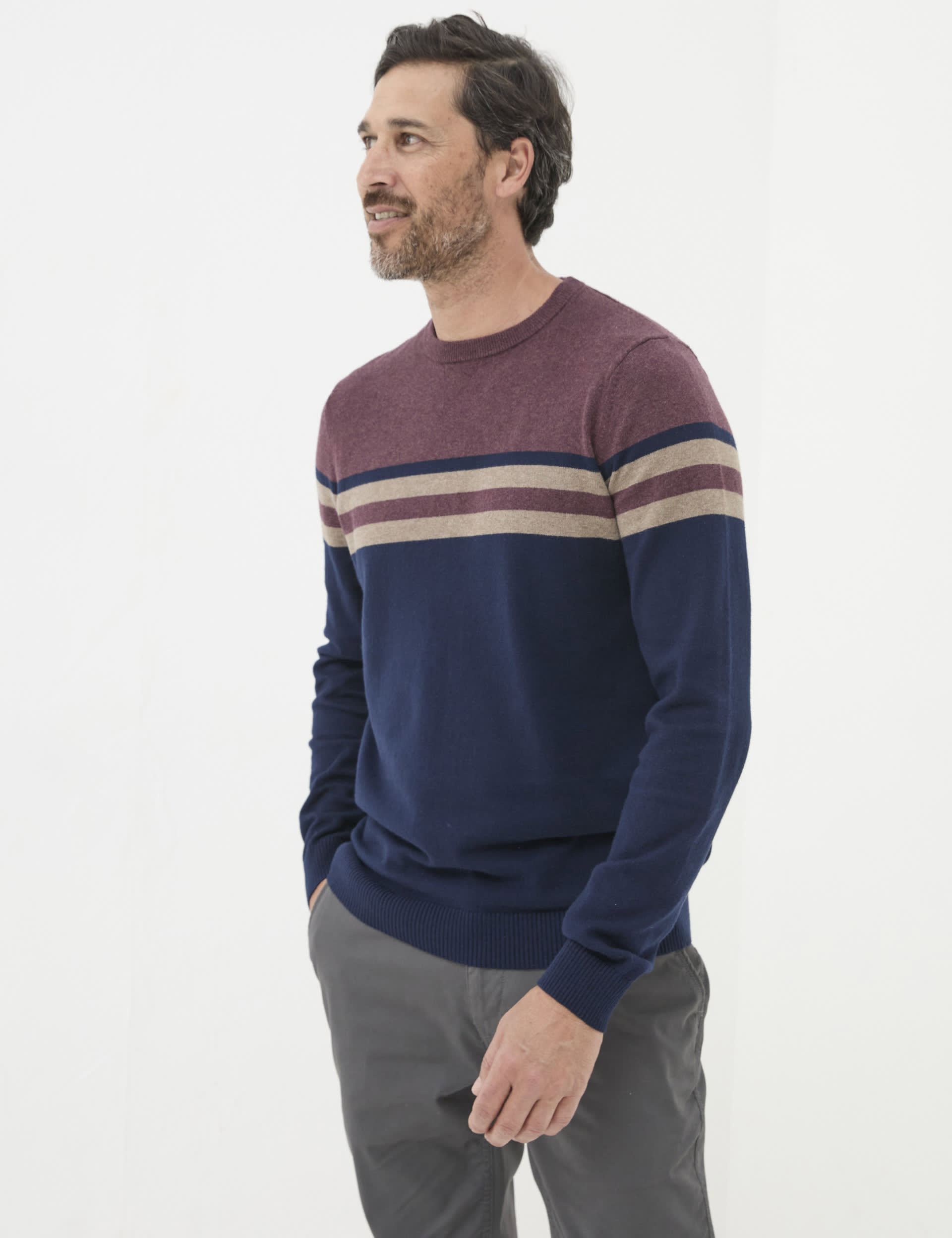 Fatface Men's Cotton Rich Colour Block Crew Neck Jumper