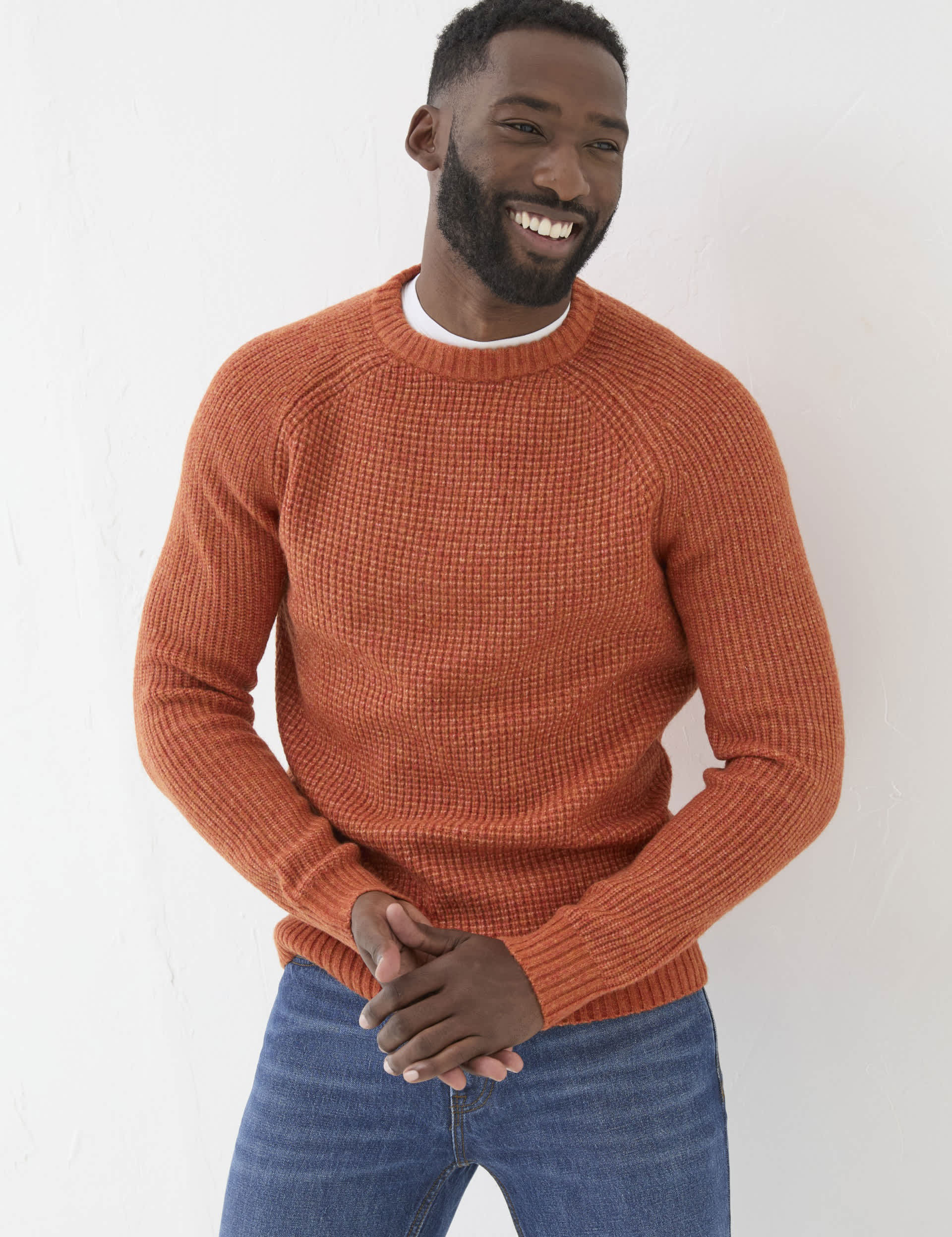 Fatface Men's Crew Neck Jumper with Wool - XXLREG - Orange, Orange,Pink