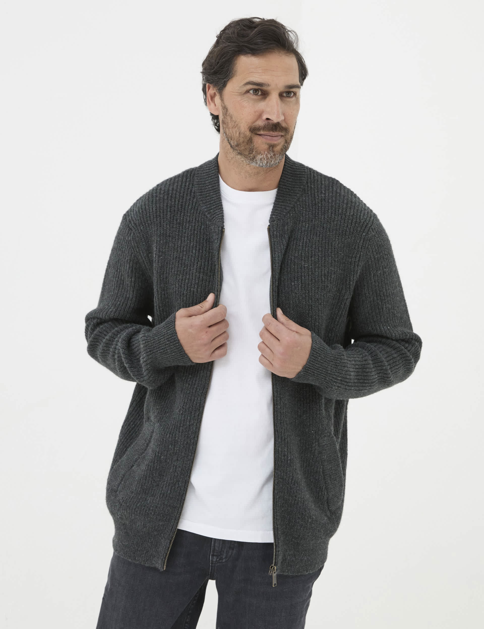 Fatface Men's Cotton Rich Ribbed Knitted Jacket