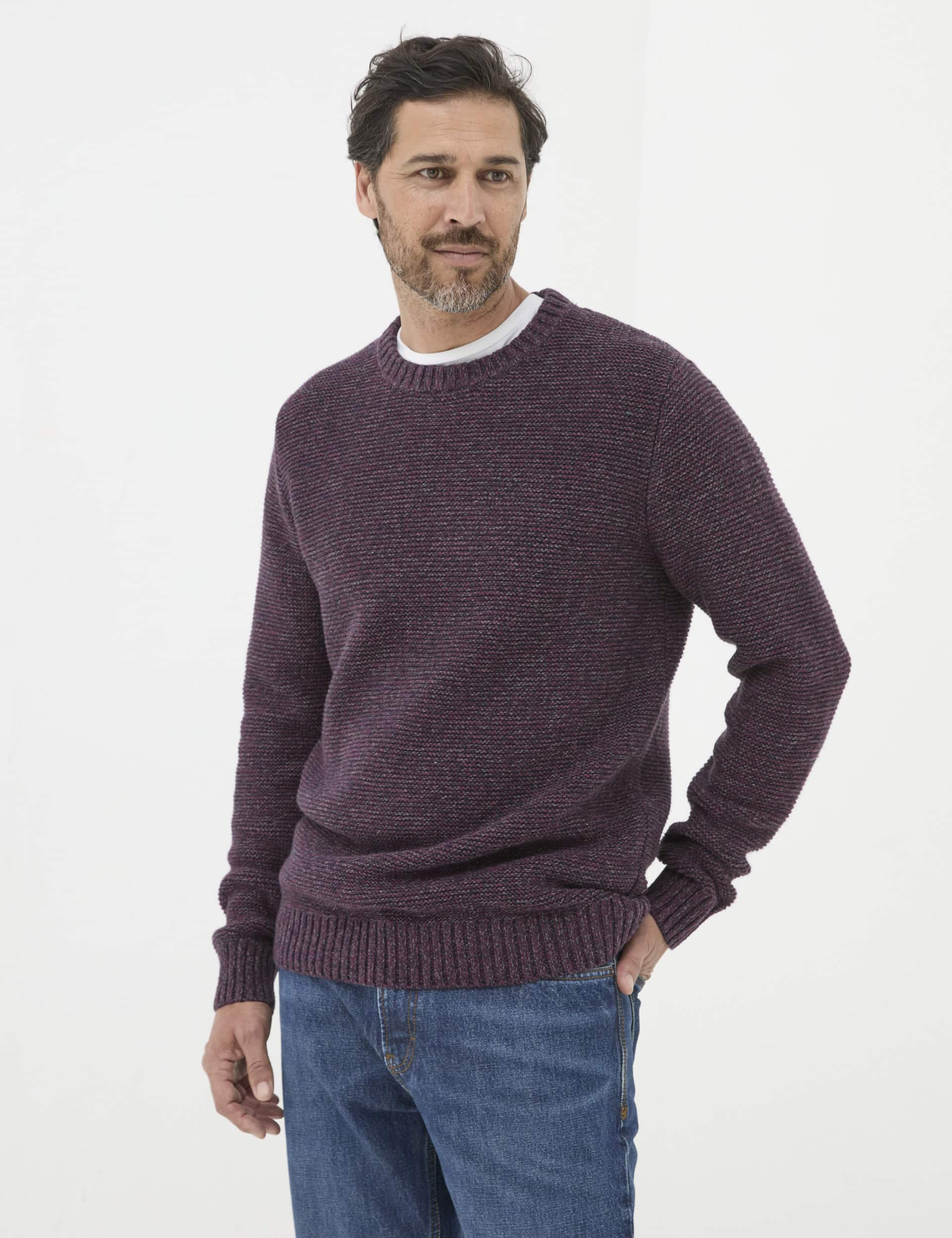 Fatface Men's Cotton Rich Crew Neck Jumper with Wool - LREG - Purple, Purple