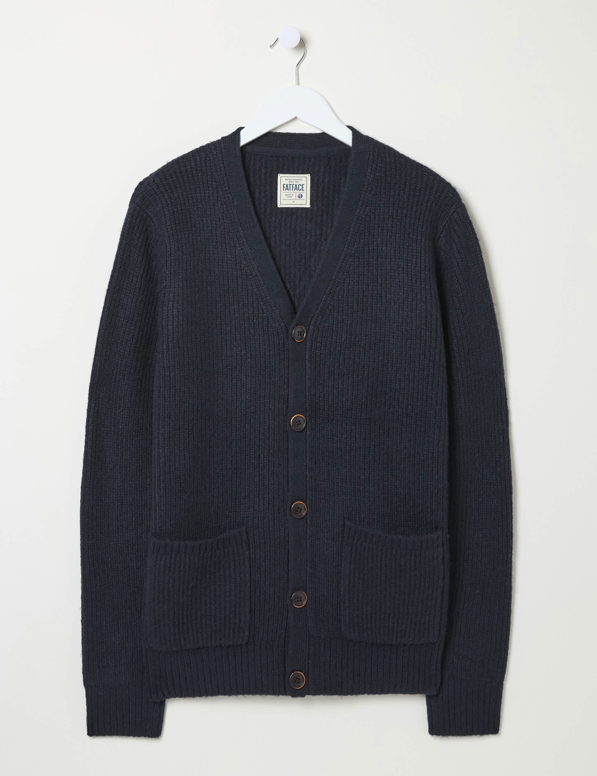 Fatface Men's Textured V-Neck Cardigan - LTAL - Navy, Navy