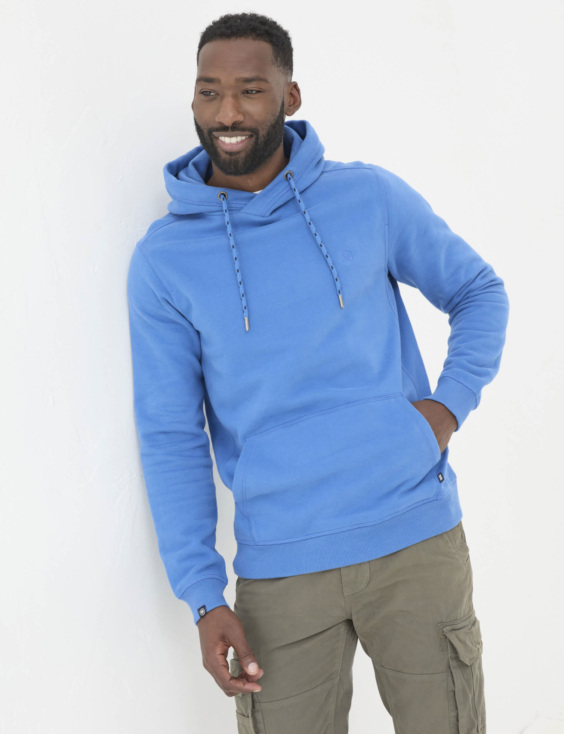 Fatface Men's Pure Cotton Hoodie - MREG - Blue, Blue,Stone