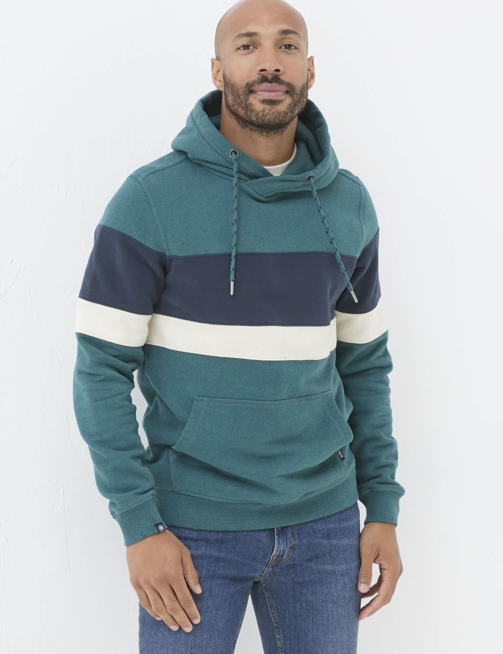 Fatface Men's Colour Block Long Sleeve Hoodie - MREG - Green Mix, Green Mix