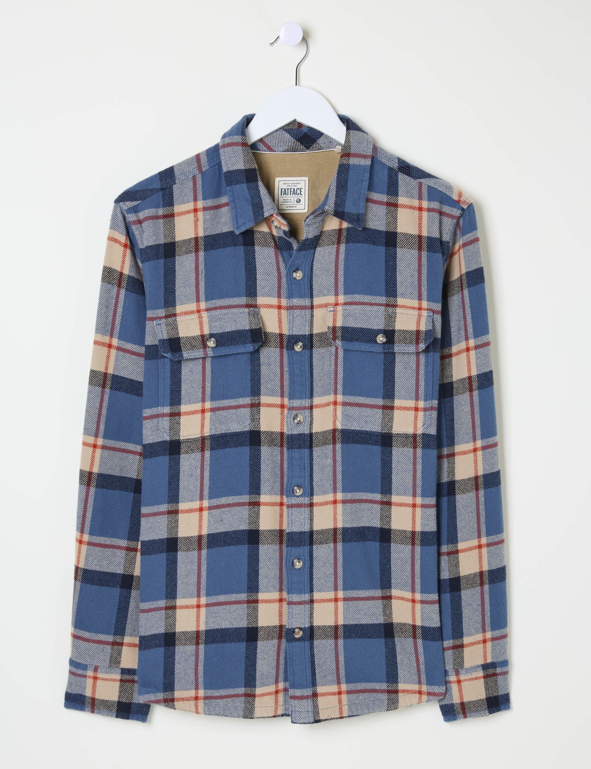 Fatface Men's Pure Cotton Check Shirt - LTAL - Blue, Blue