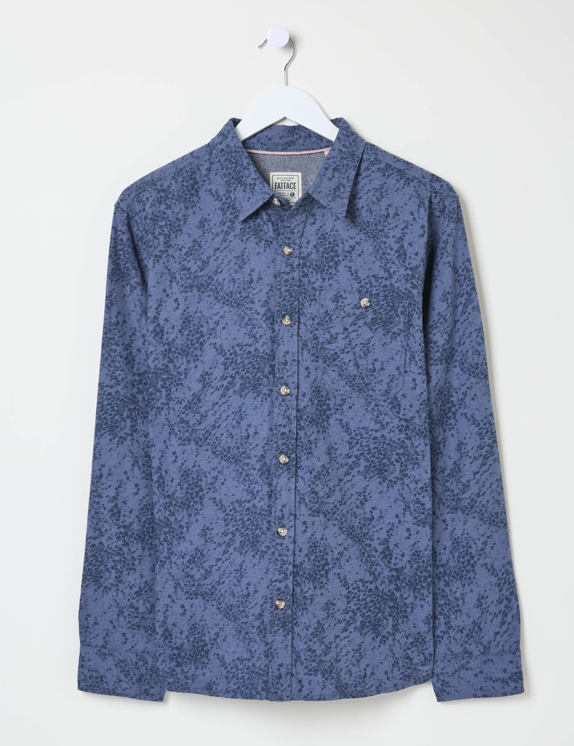 Fatface Men's Pure Cotton Leaf Print Shirt - XSREG - Blue, Blue