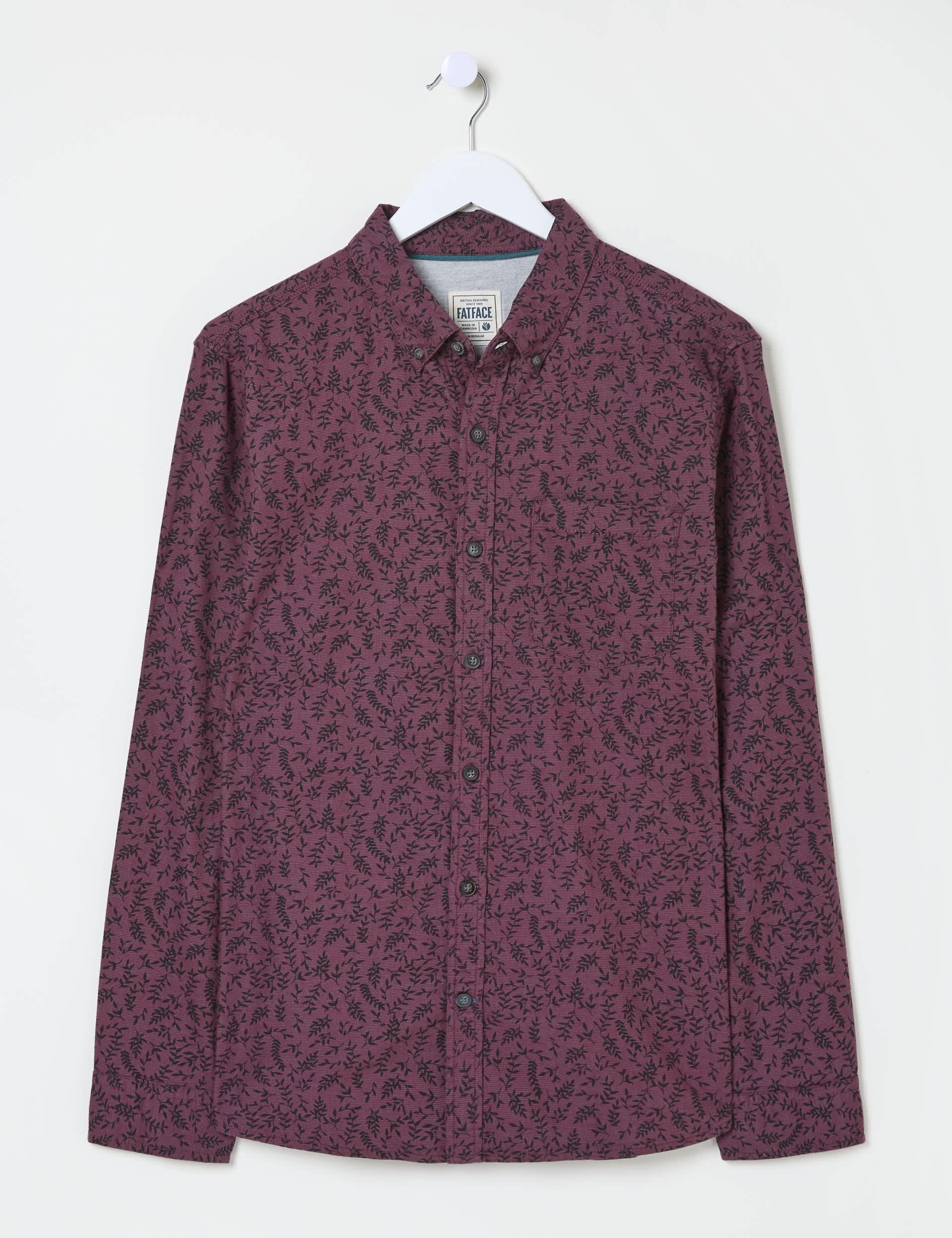 Fatface Men's Pure Cotton Vine Print Shirt - MREG - Burgundy, Burgundy