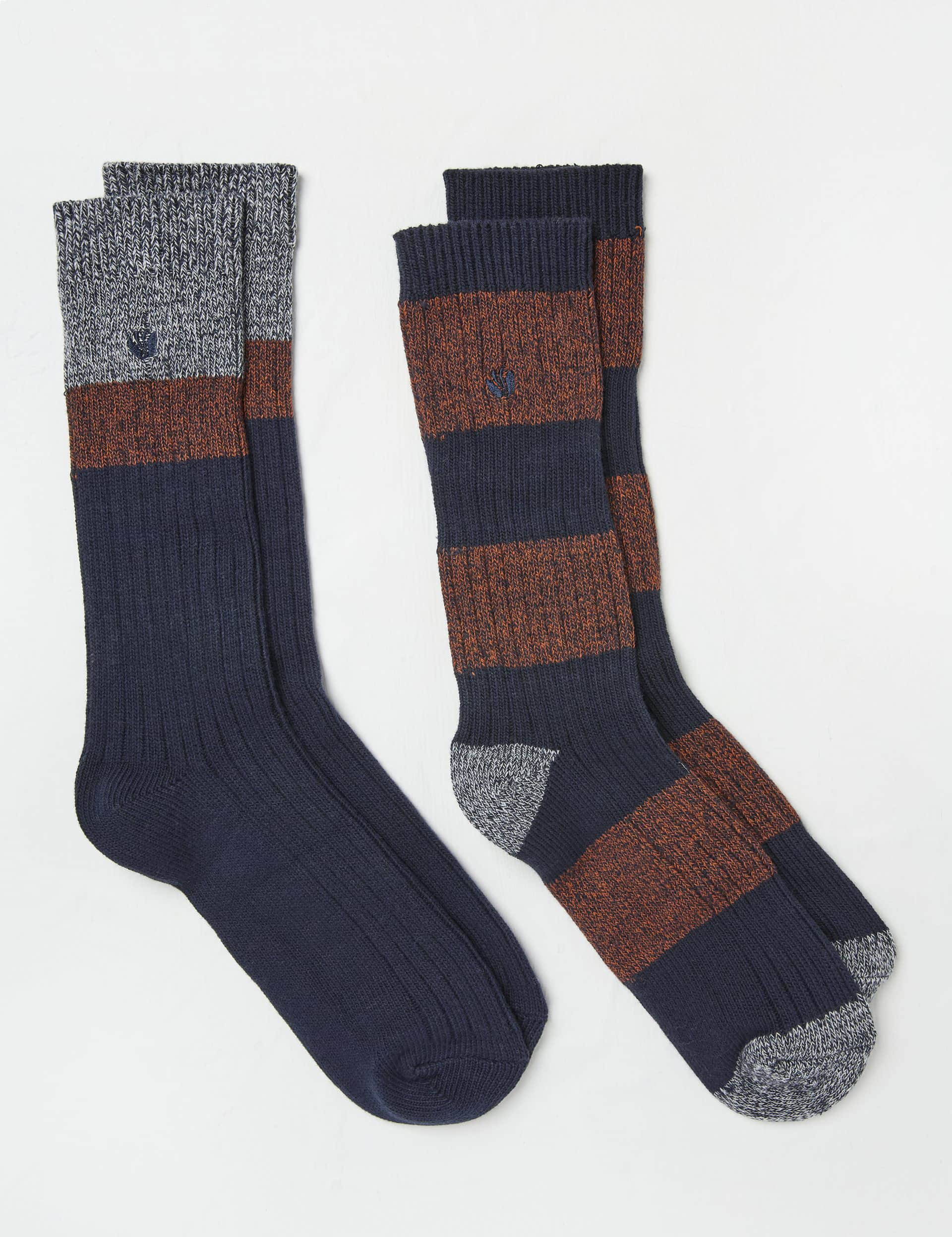 Fatface Men's 2 Pack Cotton Rich Boot Socks - Multi, Multi