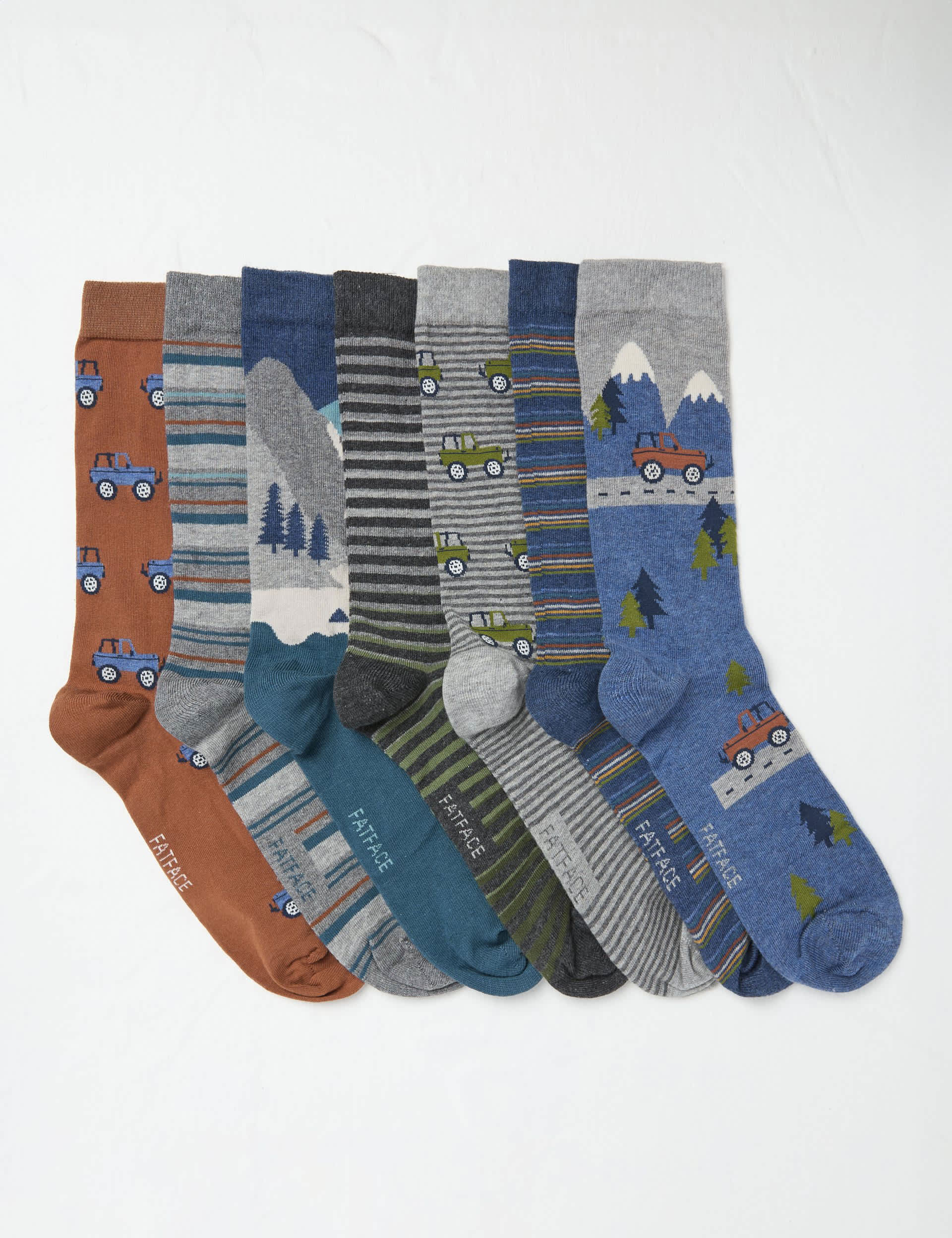 Fatface Men's 7pk Assorted Cotton Rich Socks - Multi, Multi