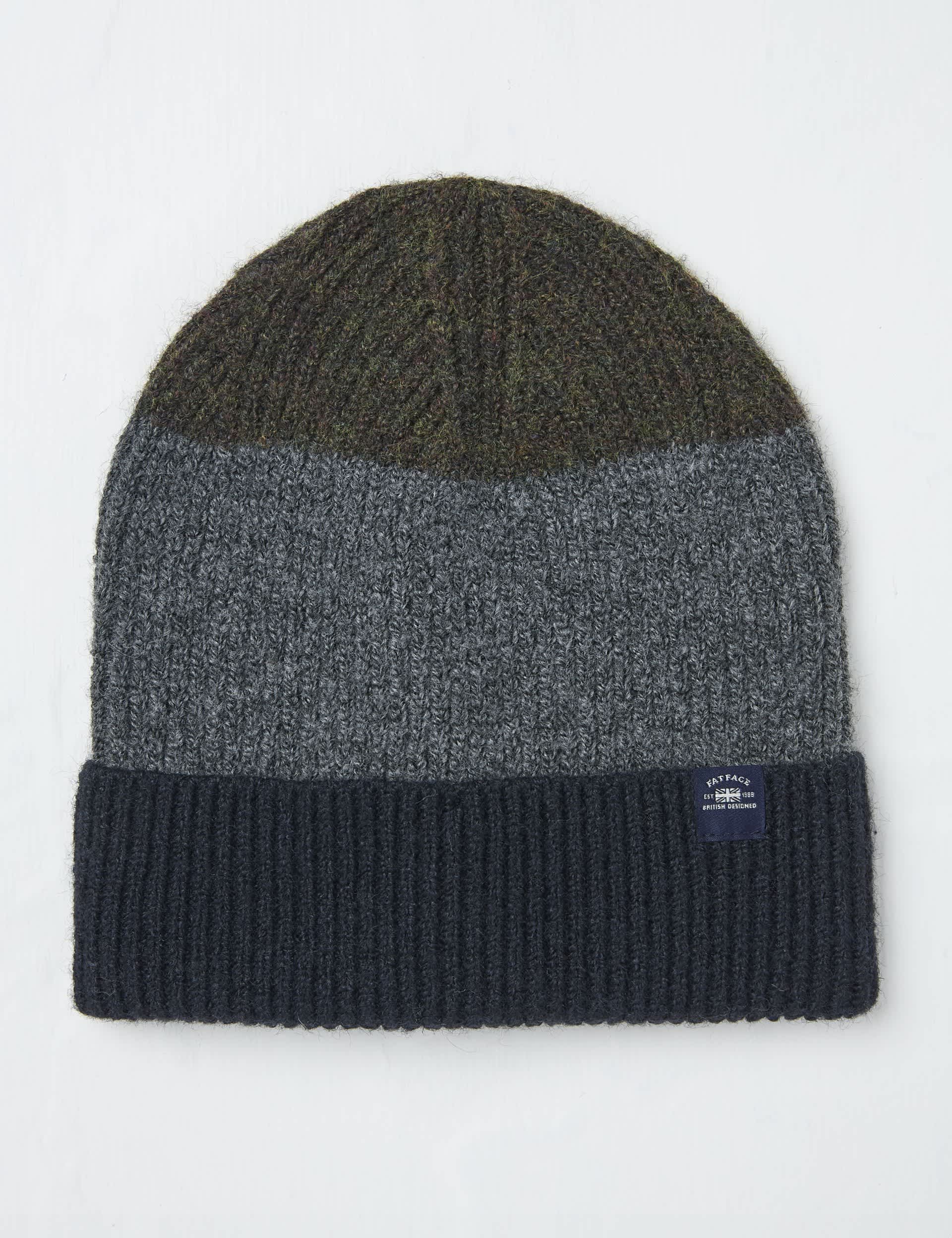 Fatface Men's Colour Block Beanie Hat with Wool - Navy Mix, Navy Mix