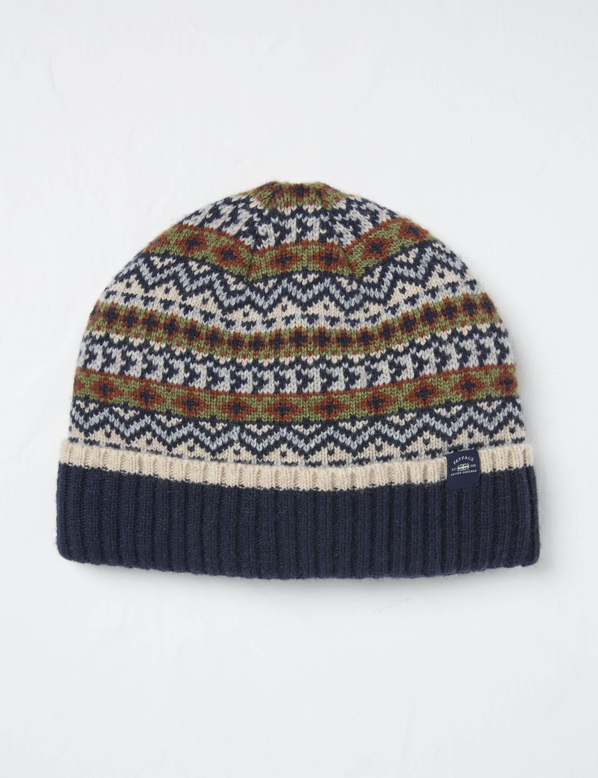 Fatface Men's Wool Blend Patterned Beanie Hat - Navy Mix, Navy Mix