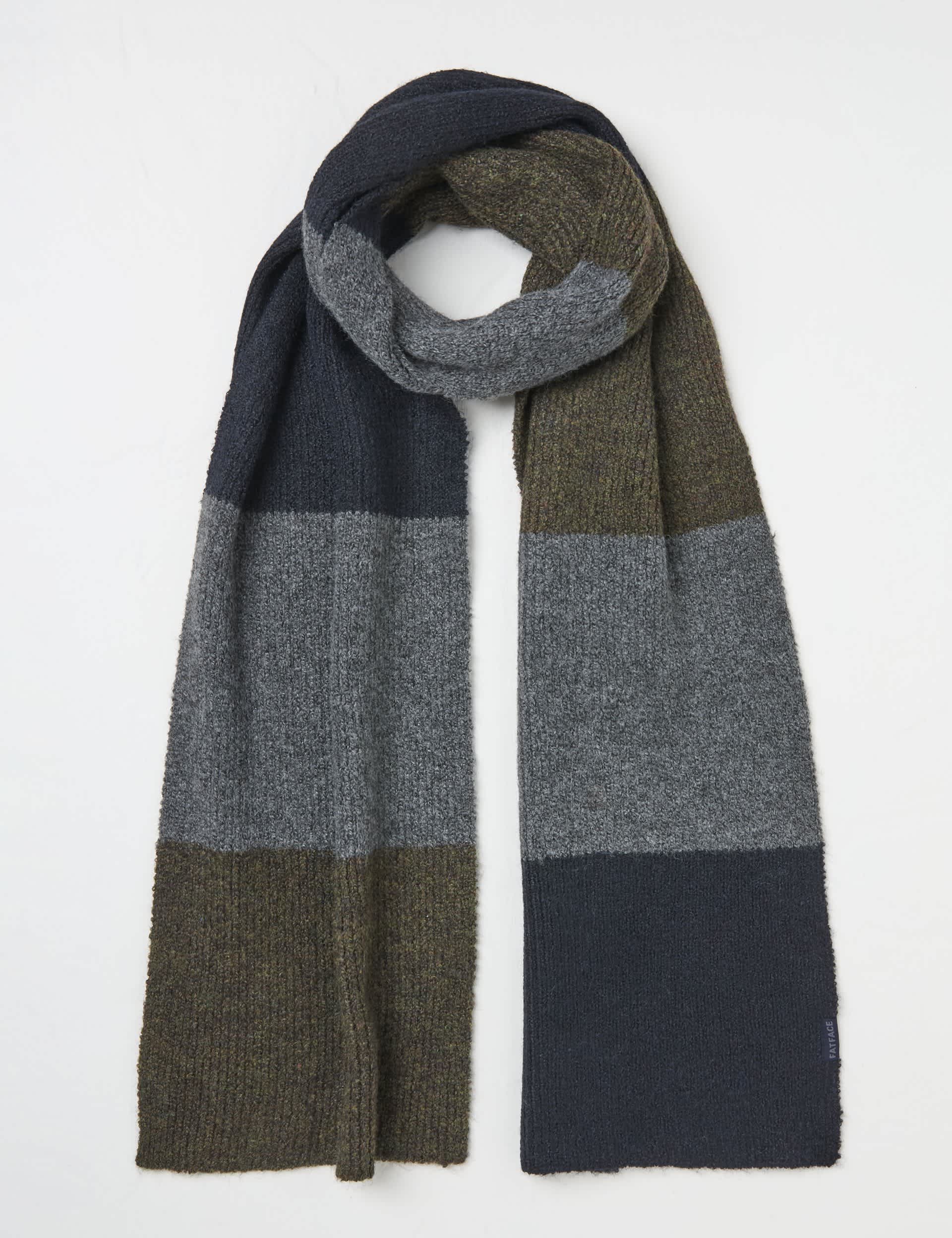 Fatface Men's Striped Knitted Scarf - Navy Mix, Navy Mix