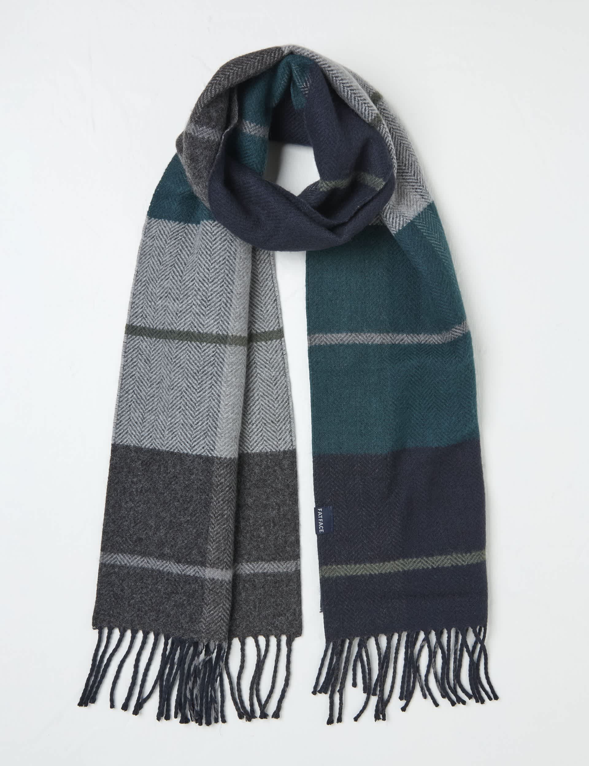 Fatface Men's Checked Herringbone Scarf - Teal Mix, Teal Mix