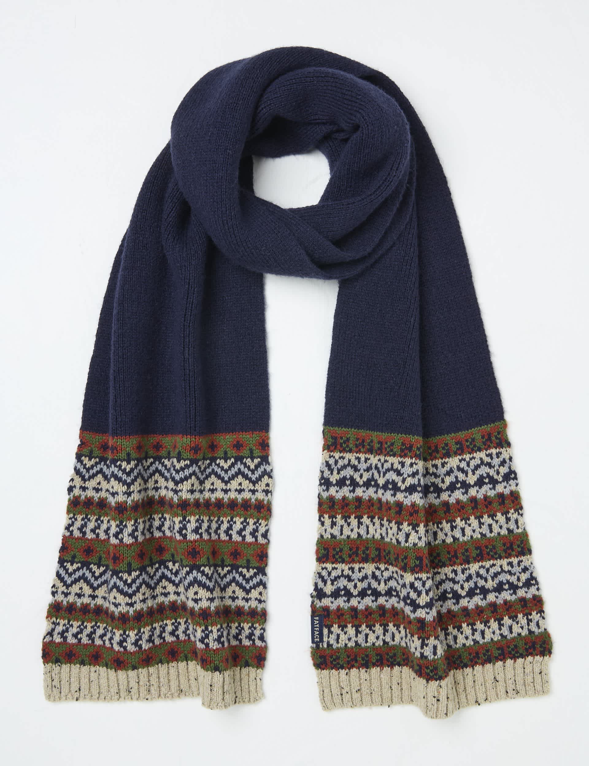 Fatface Men's Patterned Scarf - Navy Mix, Navy Mix