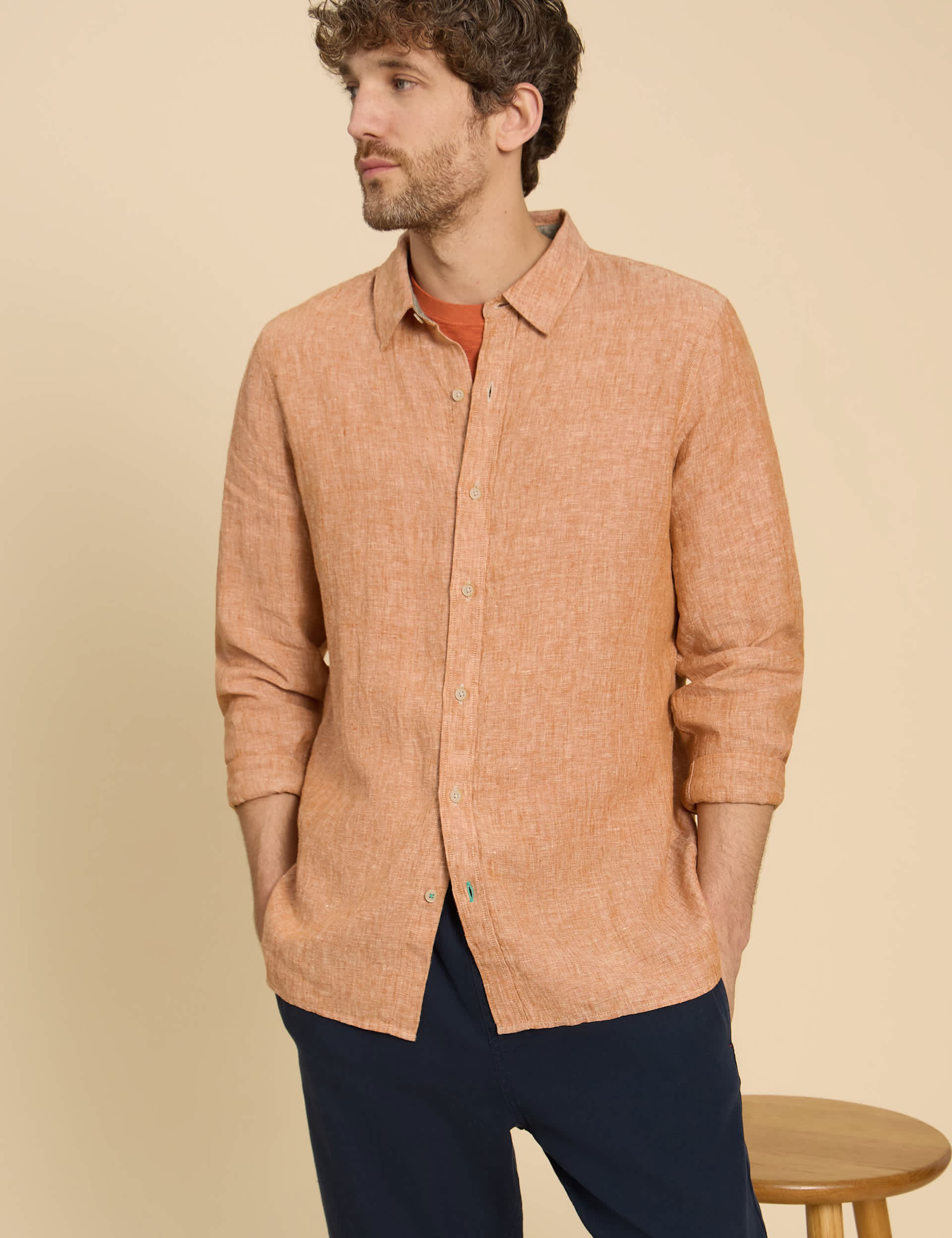 White Stuff Men's Pure Linen Shirt - XL - Orange, Orange