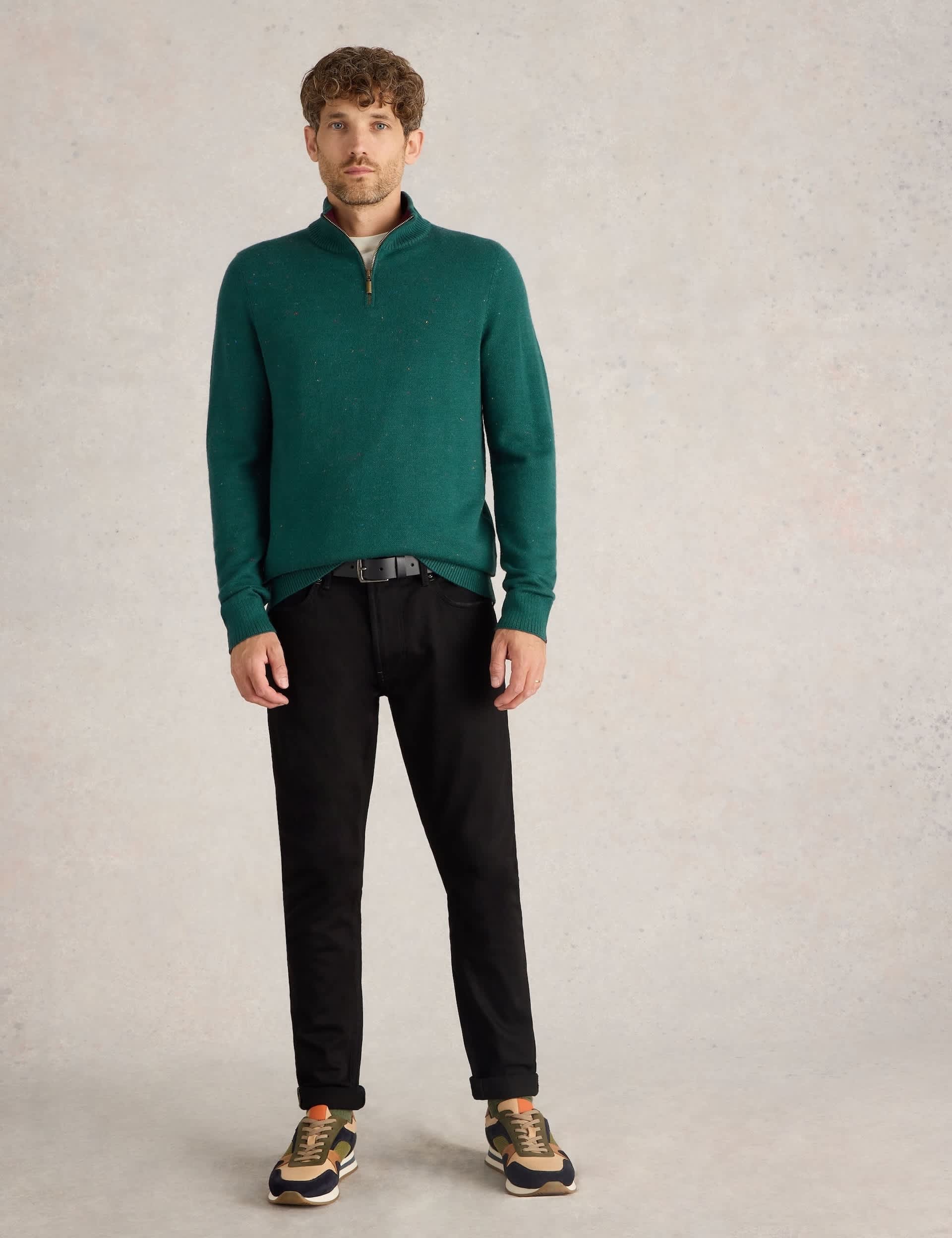 White Stuff Men's Merino Wool Rich Funnel Jumper - Green Mix, Green Mix,Natural Mix