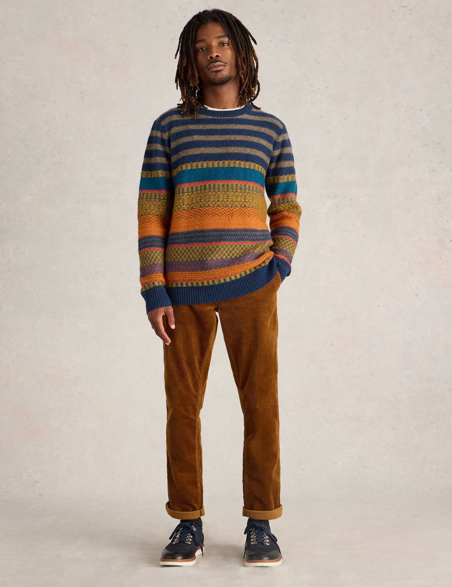 White Stuff Men's Lambswool Rich Striped Fair Isle Jumper - Blue Mix, Blue Mix