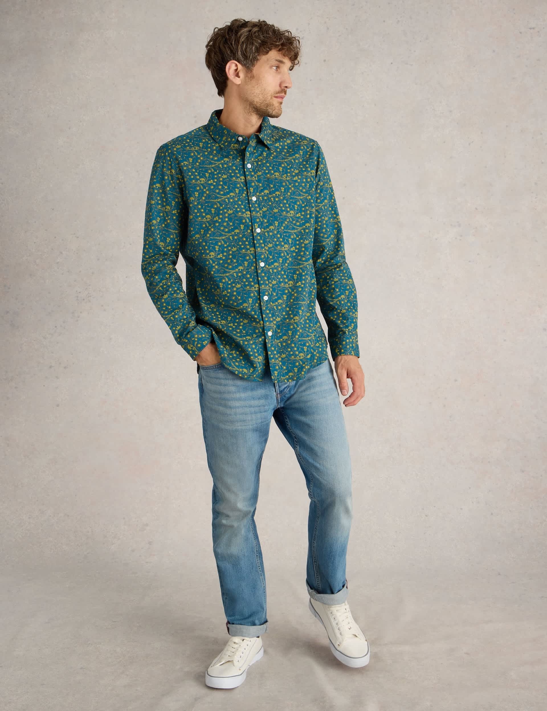 White Stuff Men's Pure Cotton Thorn Print shirt