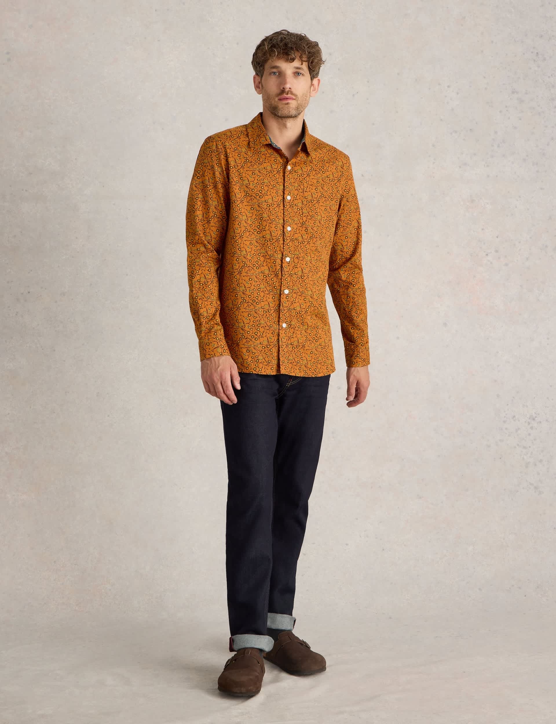 White Stuff Men's Pure Cotton Thorn Print Shirt - L - Orange Mix, Orange Mix